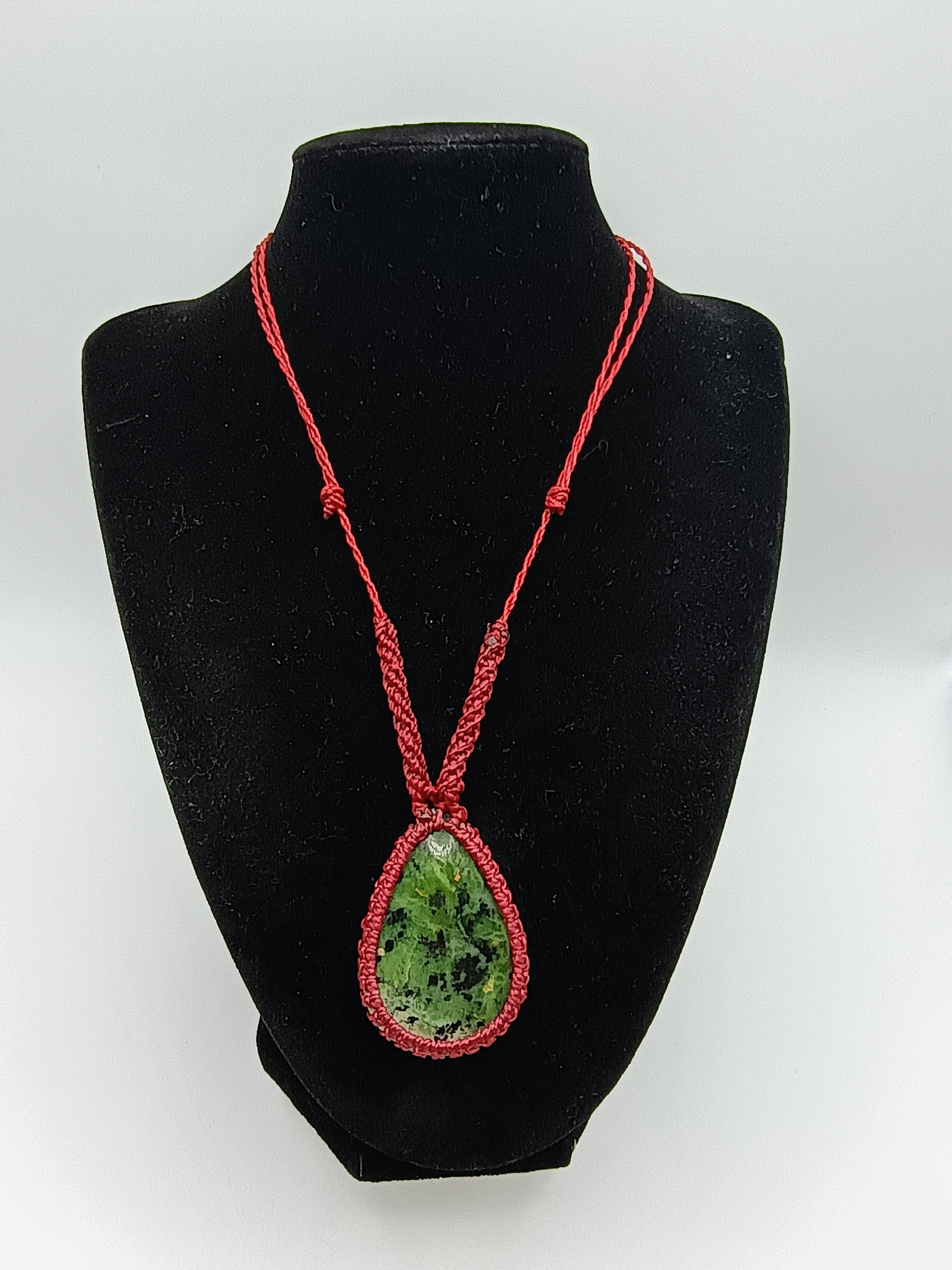 Handmade Macrame Necklace with Natural Serpentine, Spiritual Amulet