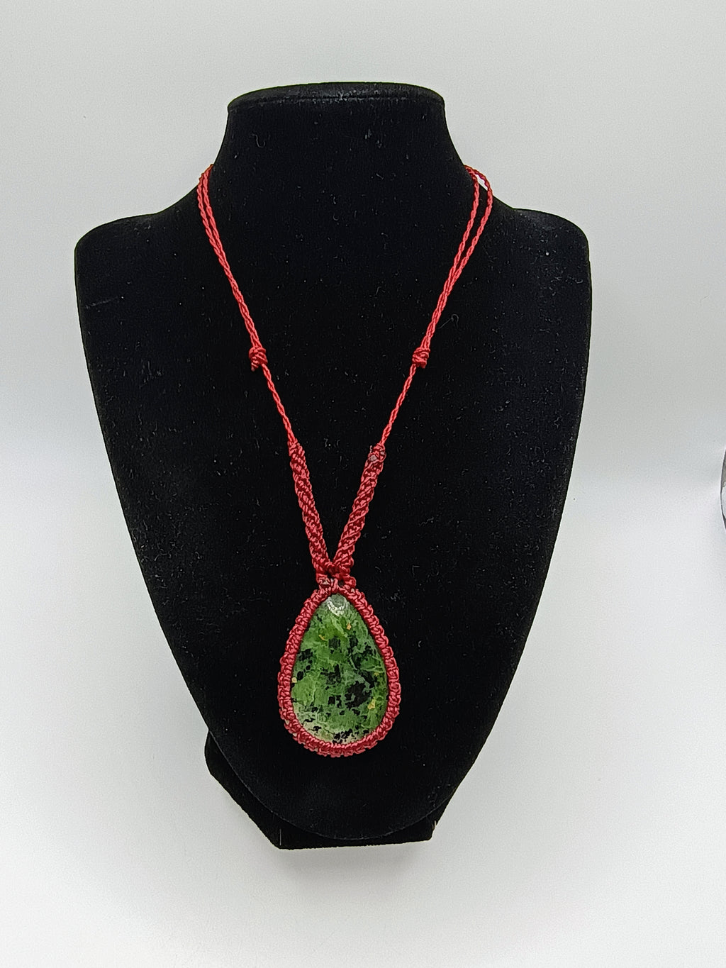 Handmade Macrame Necklace with Natural Serpentine, Spiritual Amulet