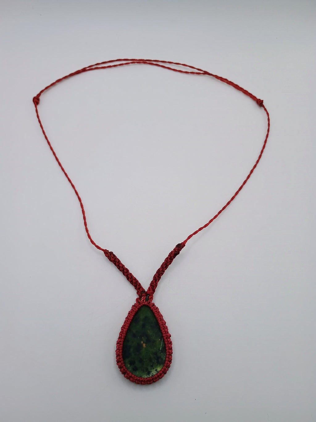 Handmade Macrame Necklace with Natural Serpentine, Spiritual Amulet