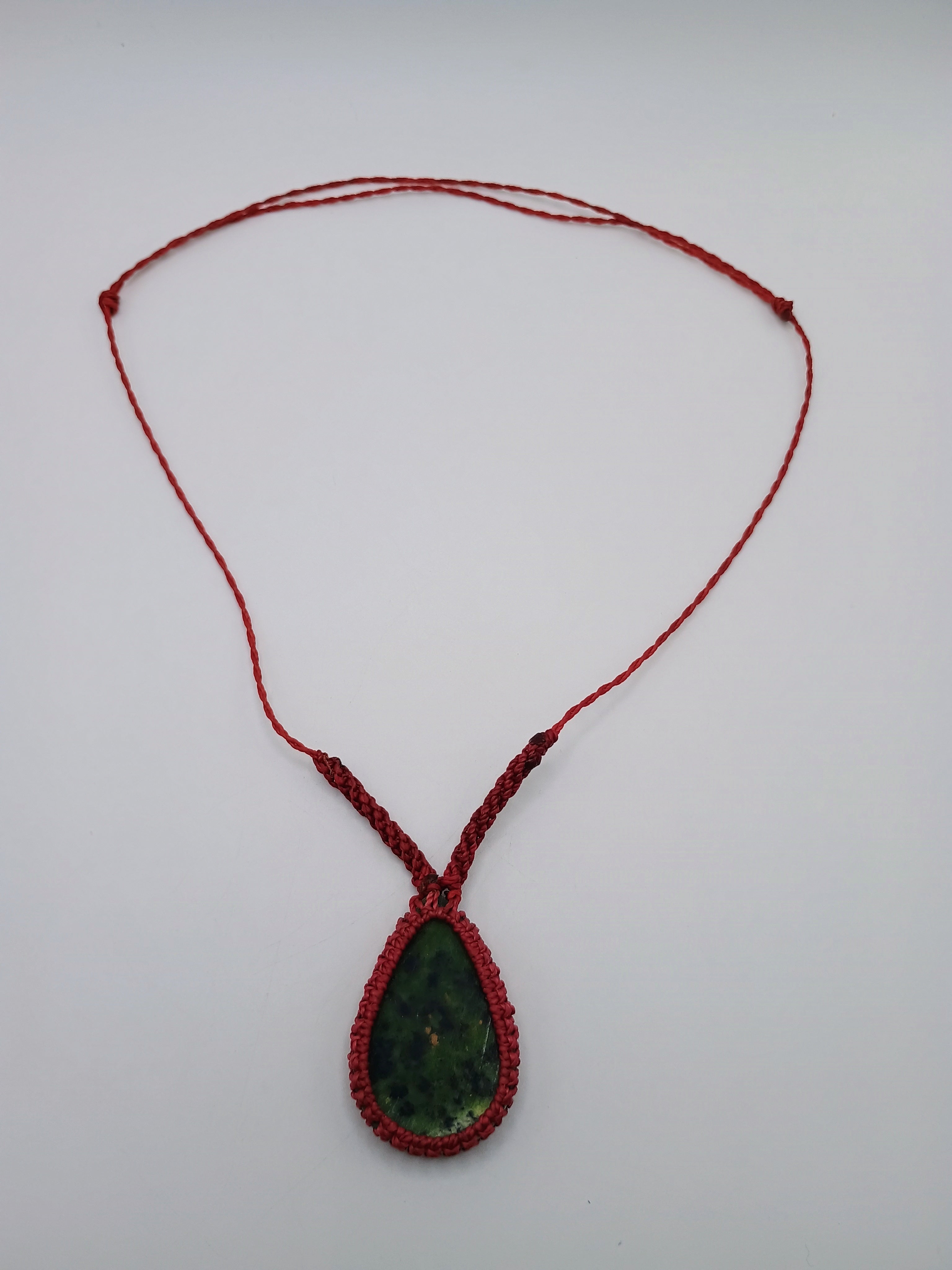 Handmade Macrame Necklace with Natural Serpentine, Spiritual Amulet