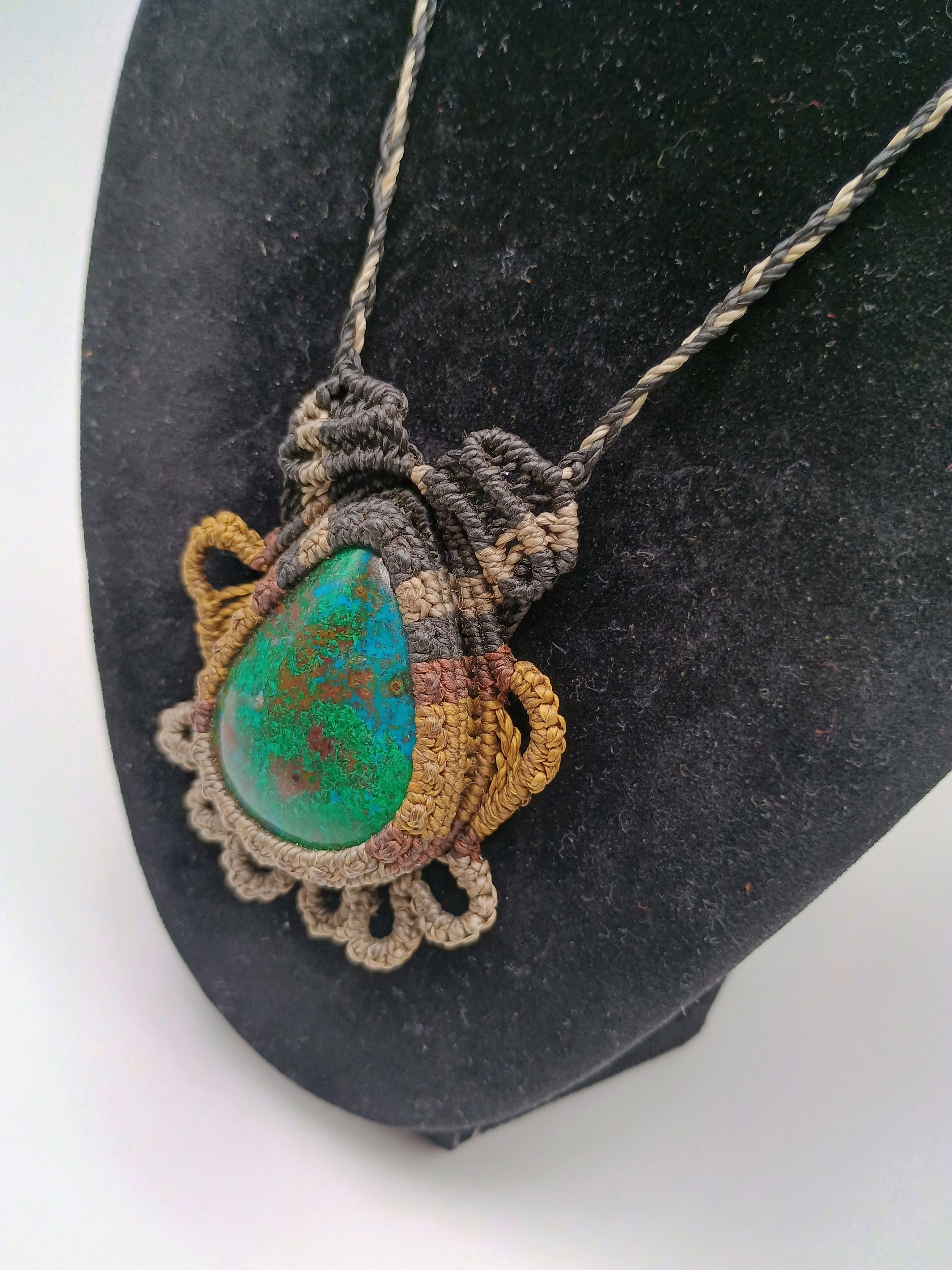 Handmade Macrame Necklace with Natural Stone, Spiritual Amulet