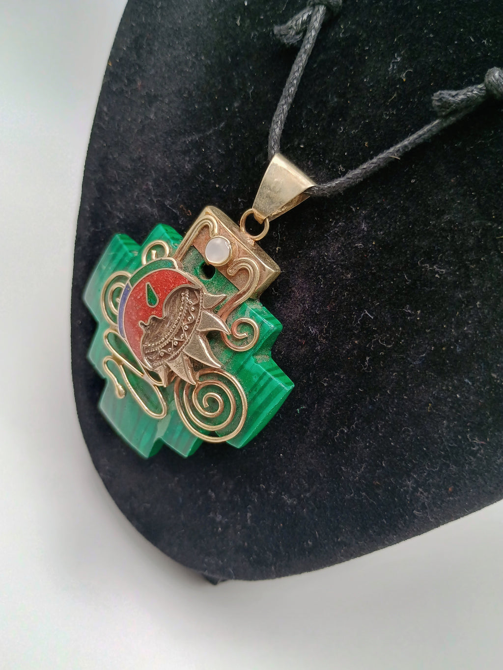 Chacana Necklace, Inca Wedding, Sun and Moon, Sterling Silver .950, Natural Stone