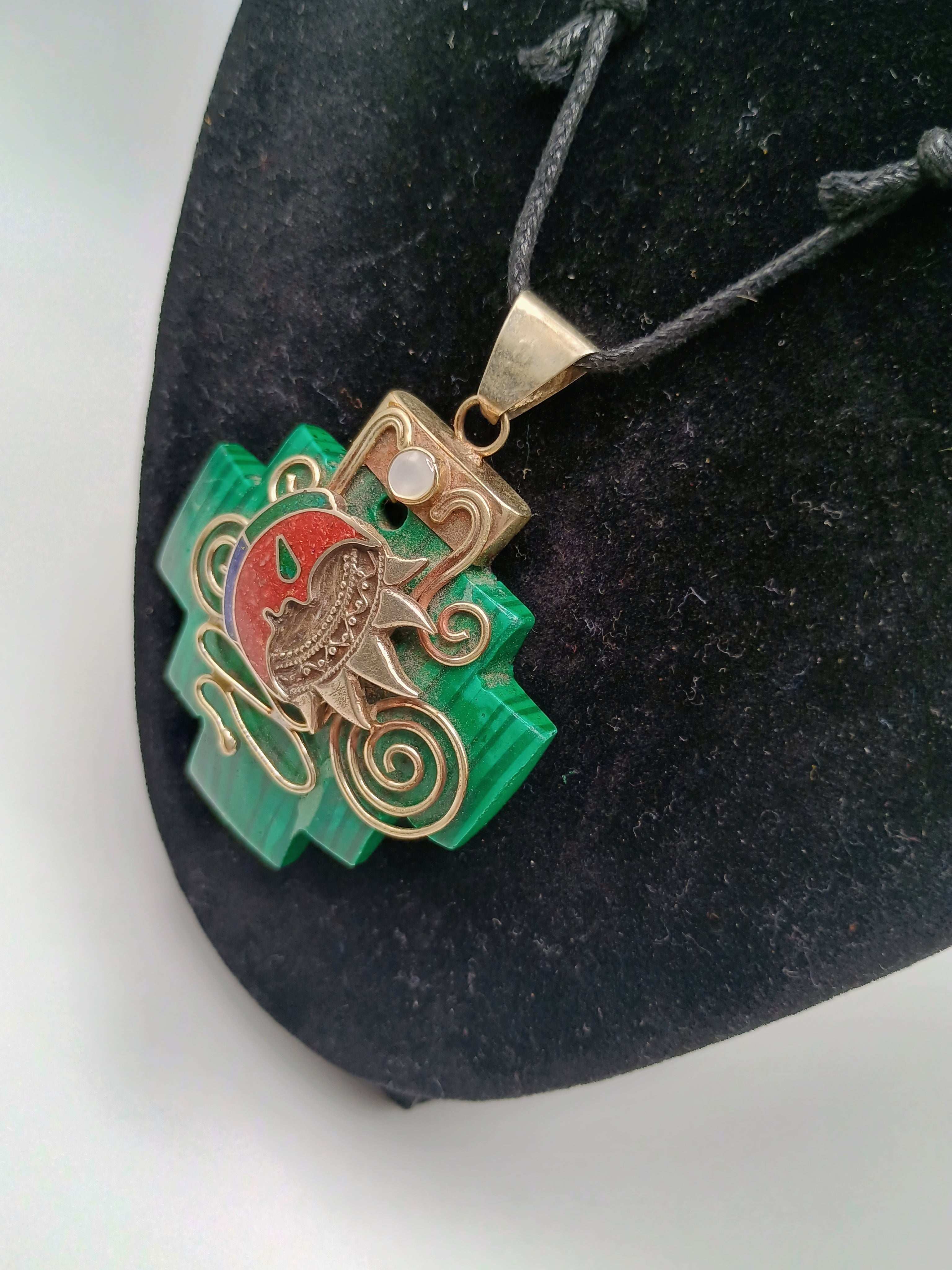 Chacana Necklace, Inca Wedding, Sun and Moon, Sterling Silver .950, Natural Stone