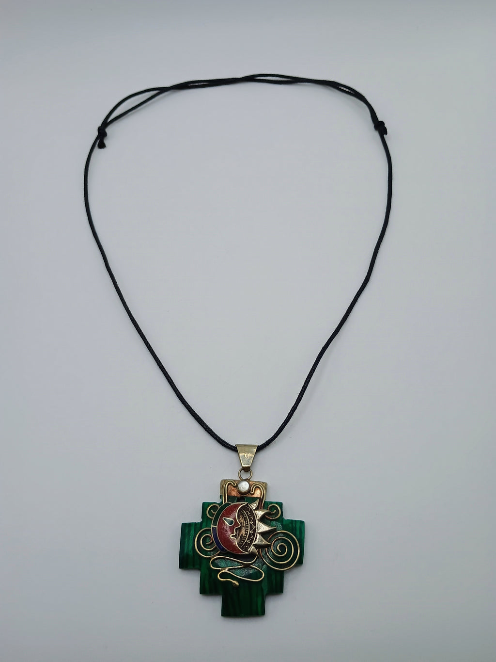 Chacana Necklace, Inca Wedding, Sun and Moon, Sterling Silver .950, Natural Stone