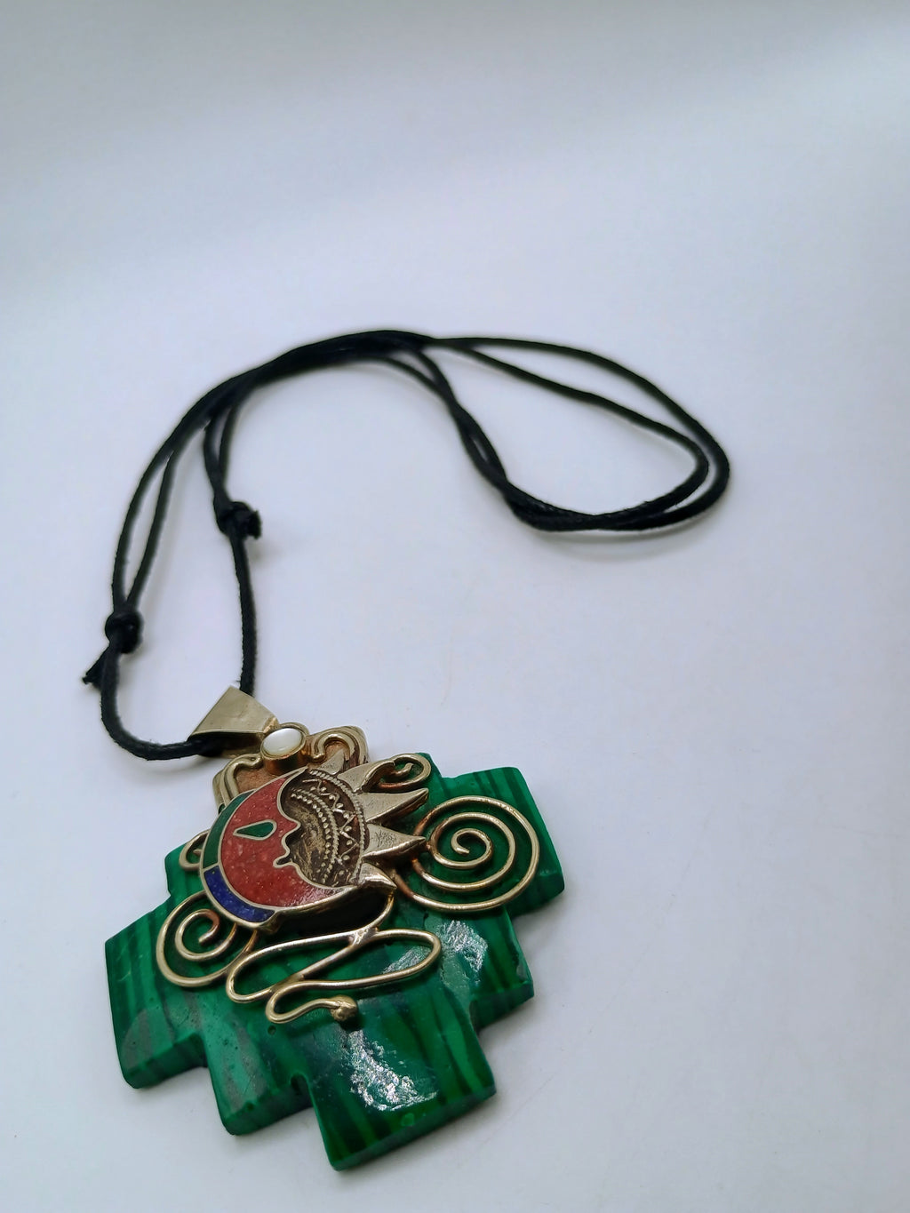 Chacana Necklace, Inca Wedding, Sun and Moon, Sterling Silver .950, Natural Stone