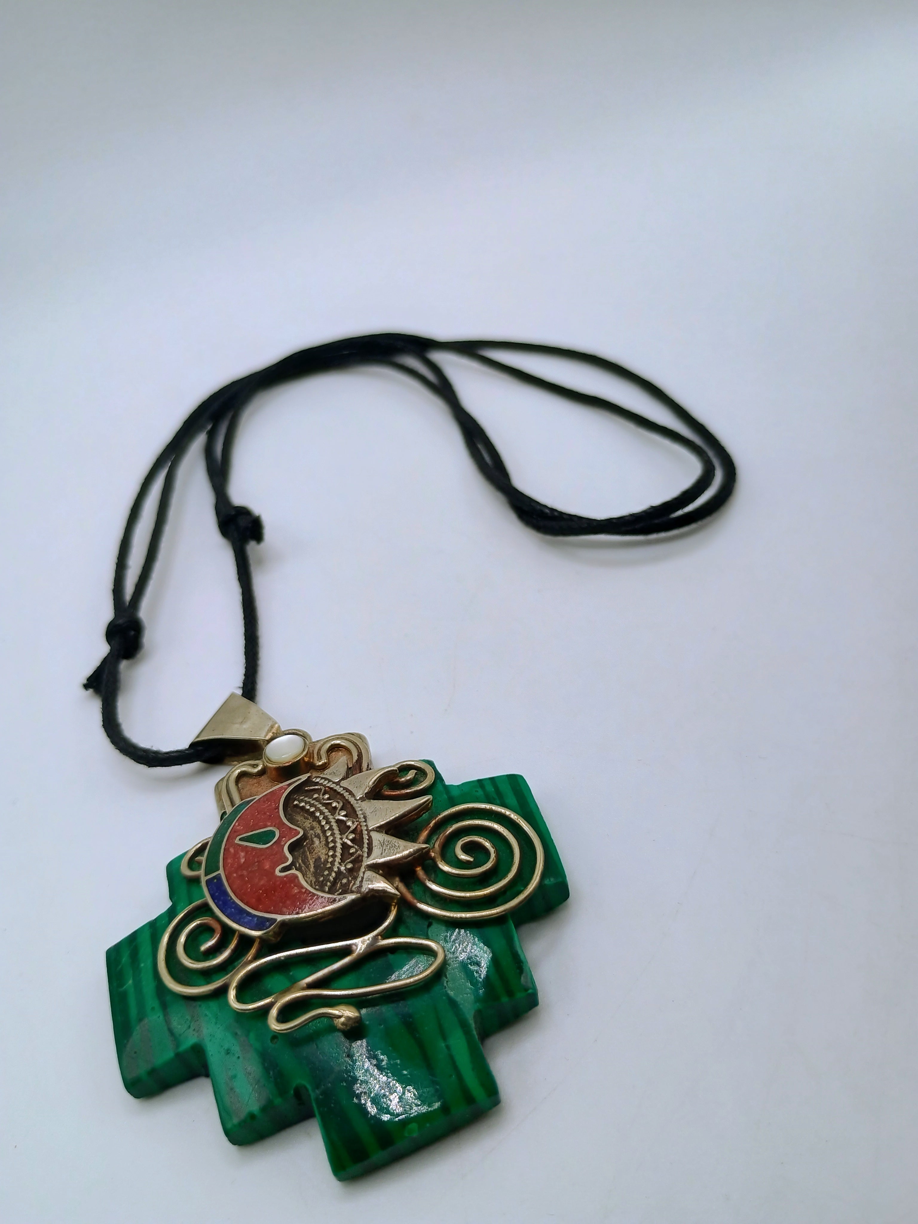 Chacana Necklace, Inca Wedding, Sun and Moon, Sterling Silver .950, Natural Stone
