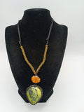 Natural Serpentine Necklace Woven Macrame Green Stone Healing Stone