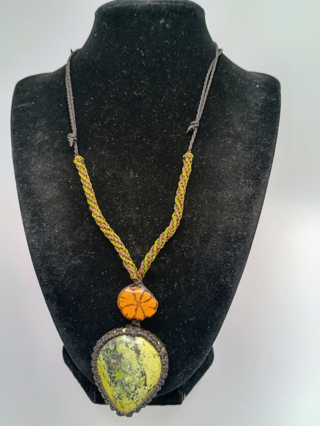 Natural Serpentine Necklace Woven Macrame Green Stone Healing Stone