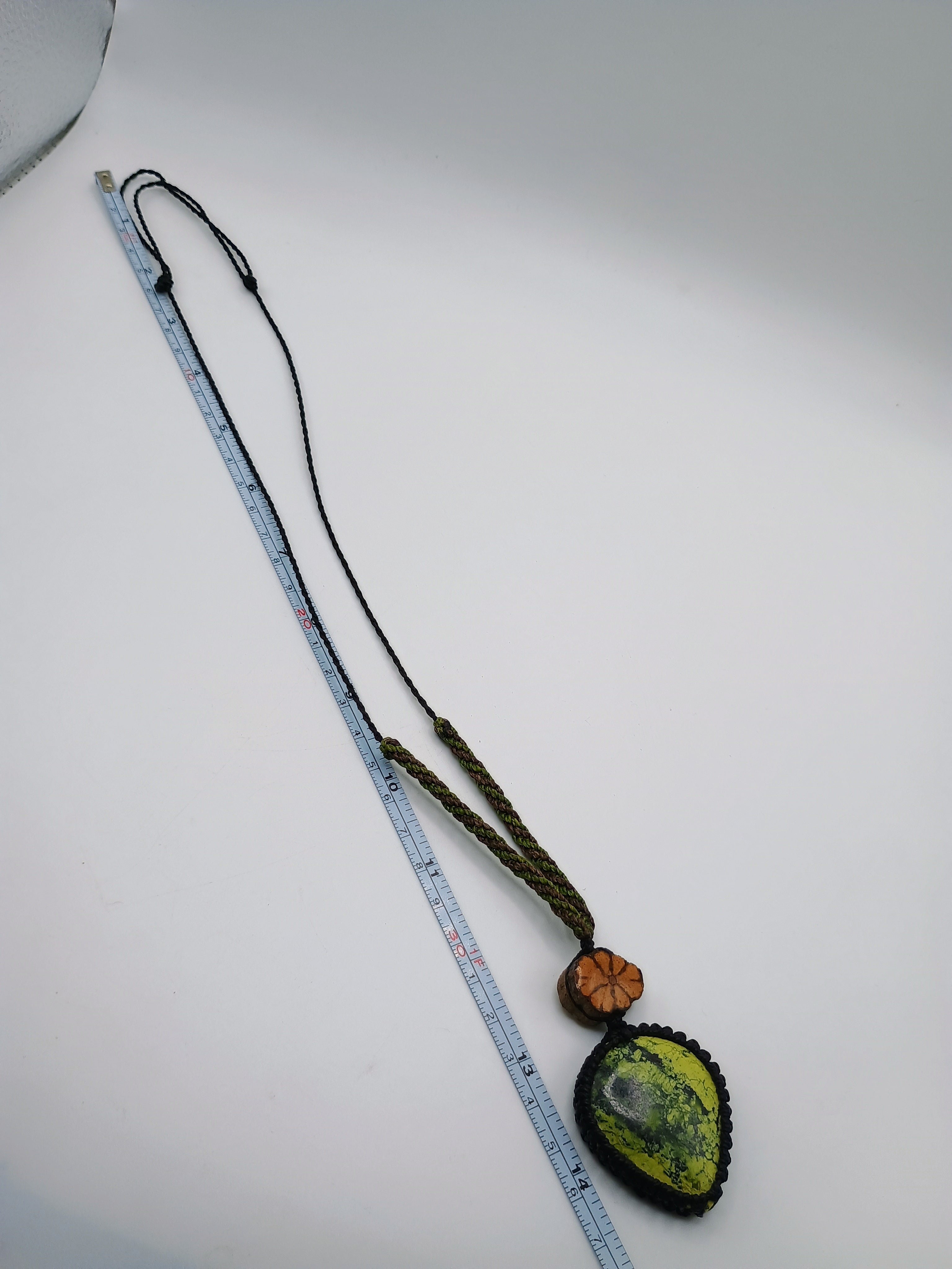 Natural Serpentine Necklace Woven Macrame Green Stone Healing Stone