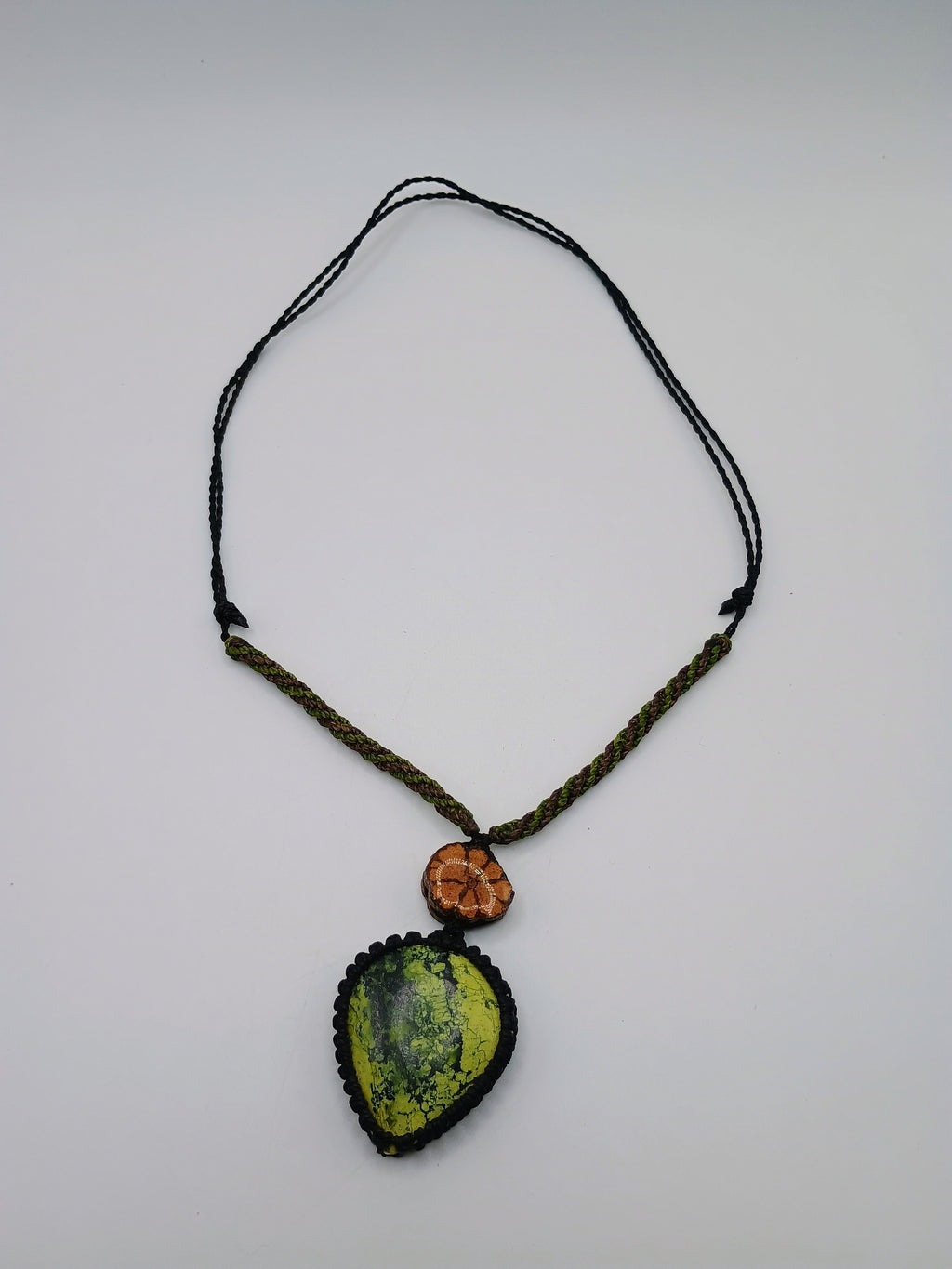 Natural Serpentine Necklace Woven Macrame Green Stone Healing Stone