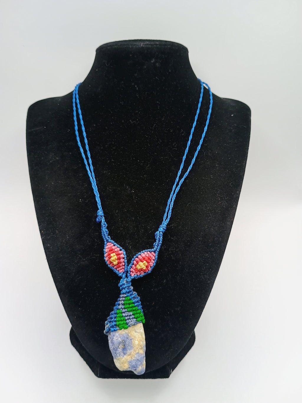 Natural Sodalite Macrame Necklace, Hand-Woven Spiritual Amulet