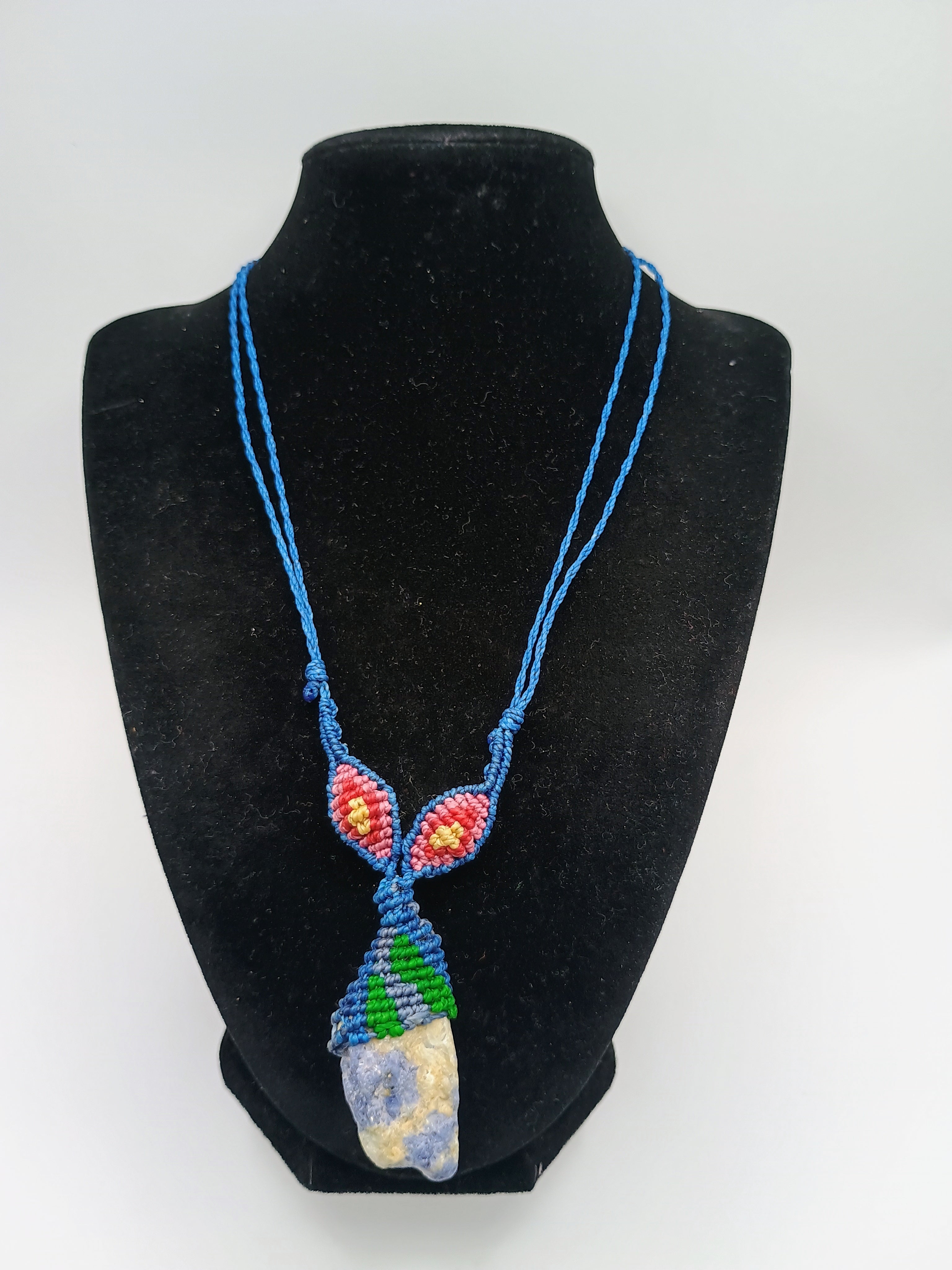 Natural Sodalite Macrame Necklace, Hand-Woven Spiritual Amulet