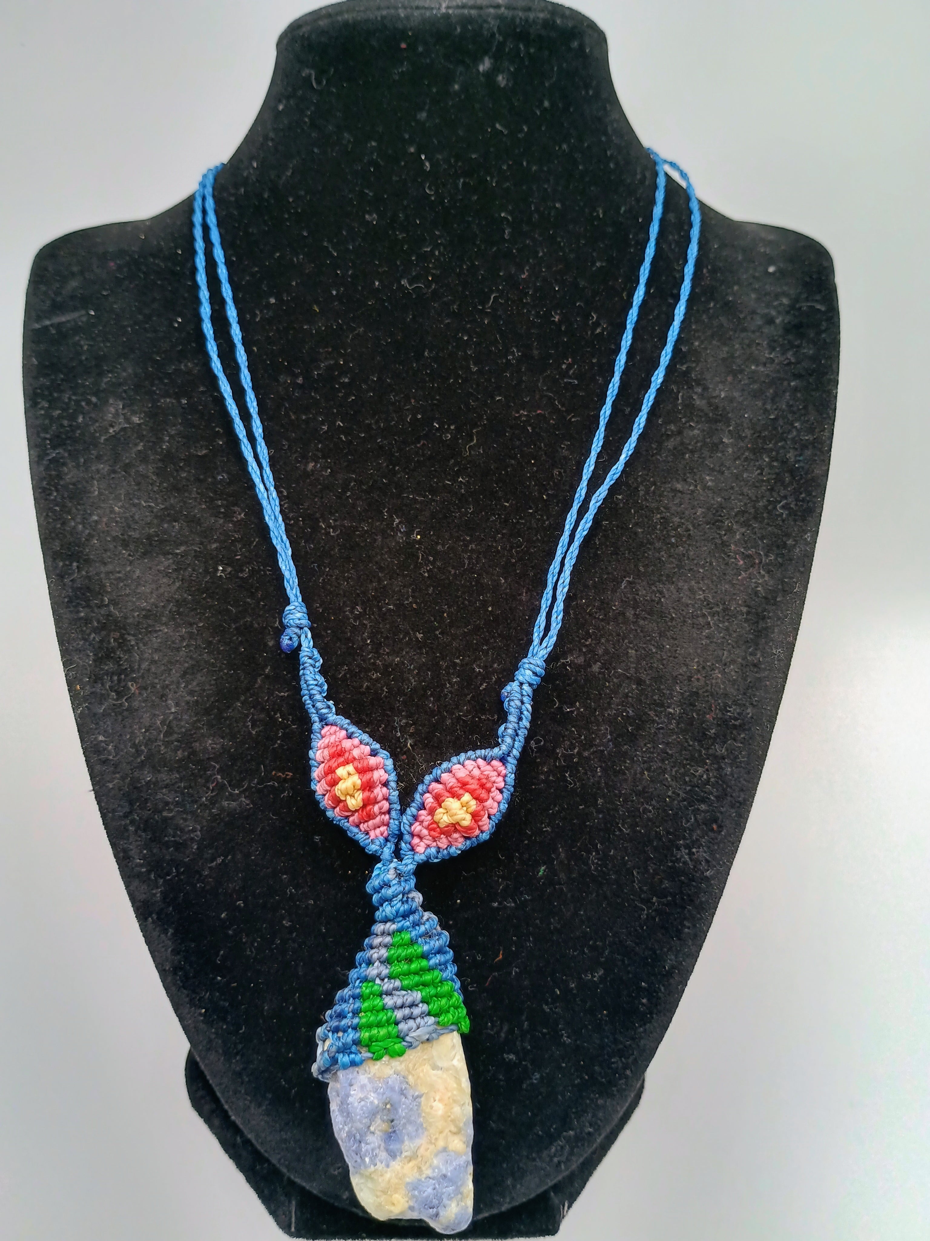 Natural Sodalite Macrame Necklace, Hand-Woven Spiritual Amulet