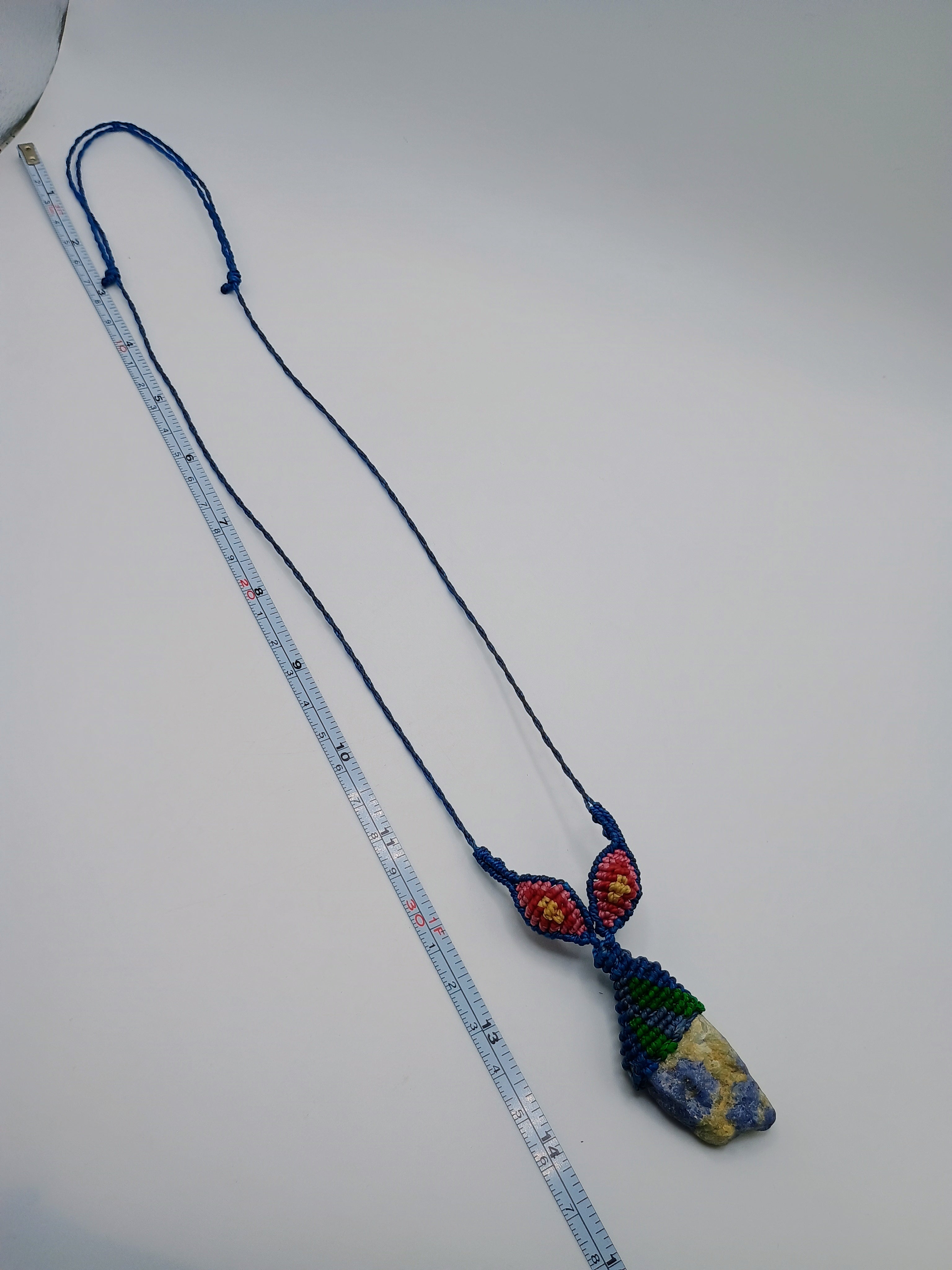 Natural Sodalite Macrame Necklace, Hand-Woven Spiritual Amulet