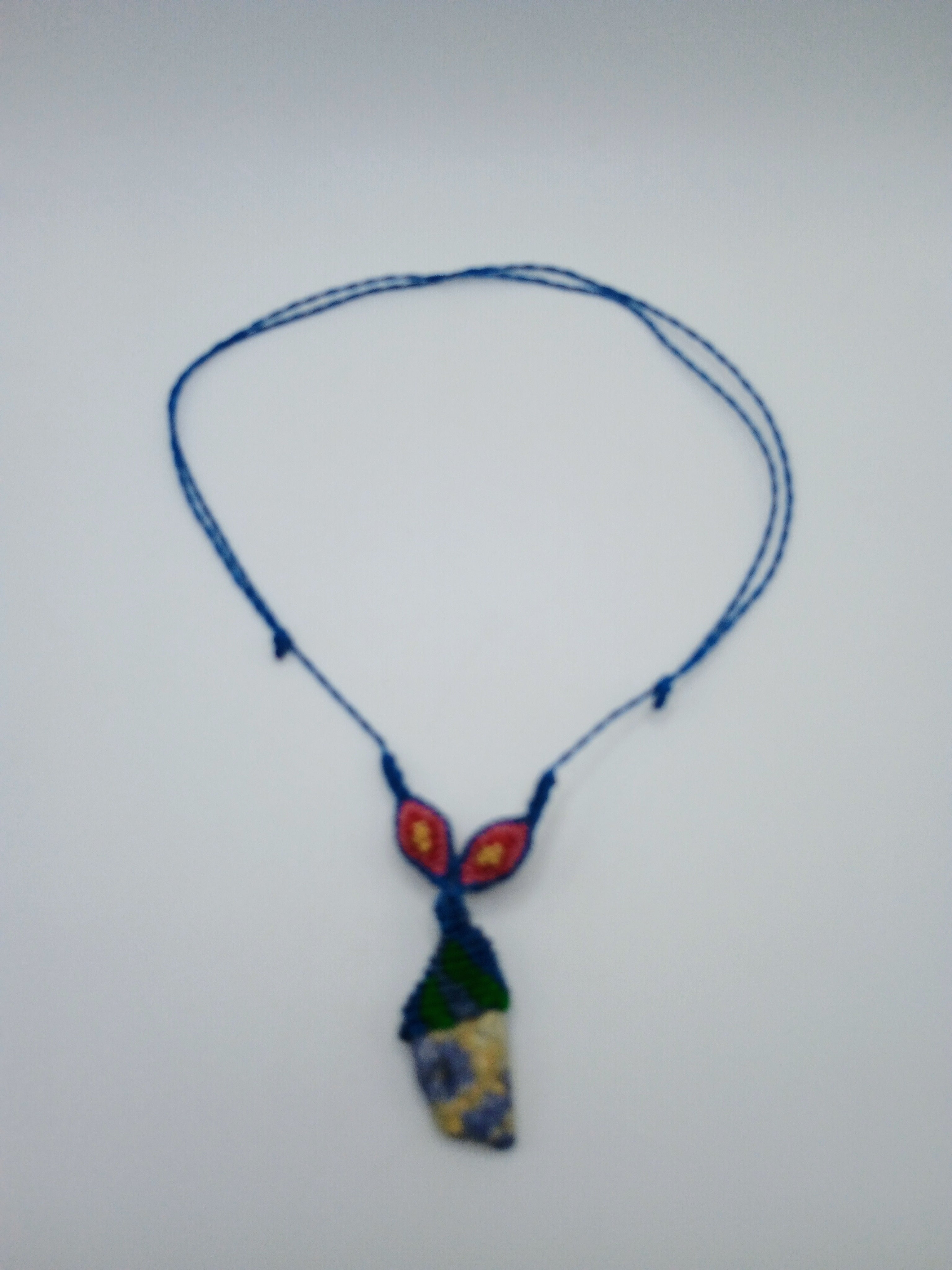Natural Sodalite Macrame Necklace, Hand-Woven Spiritual Amulet