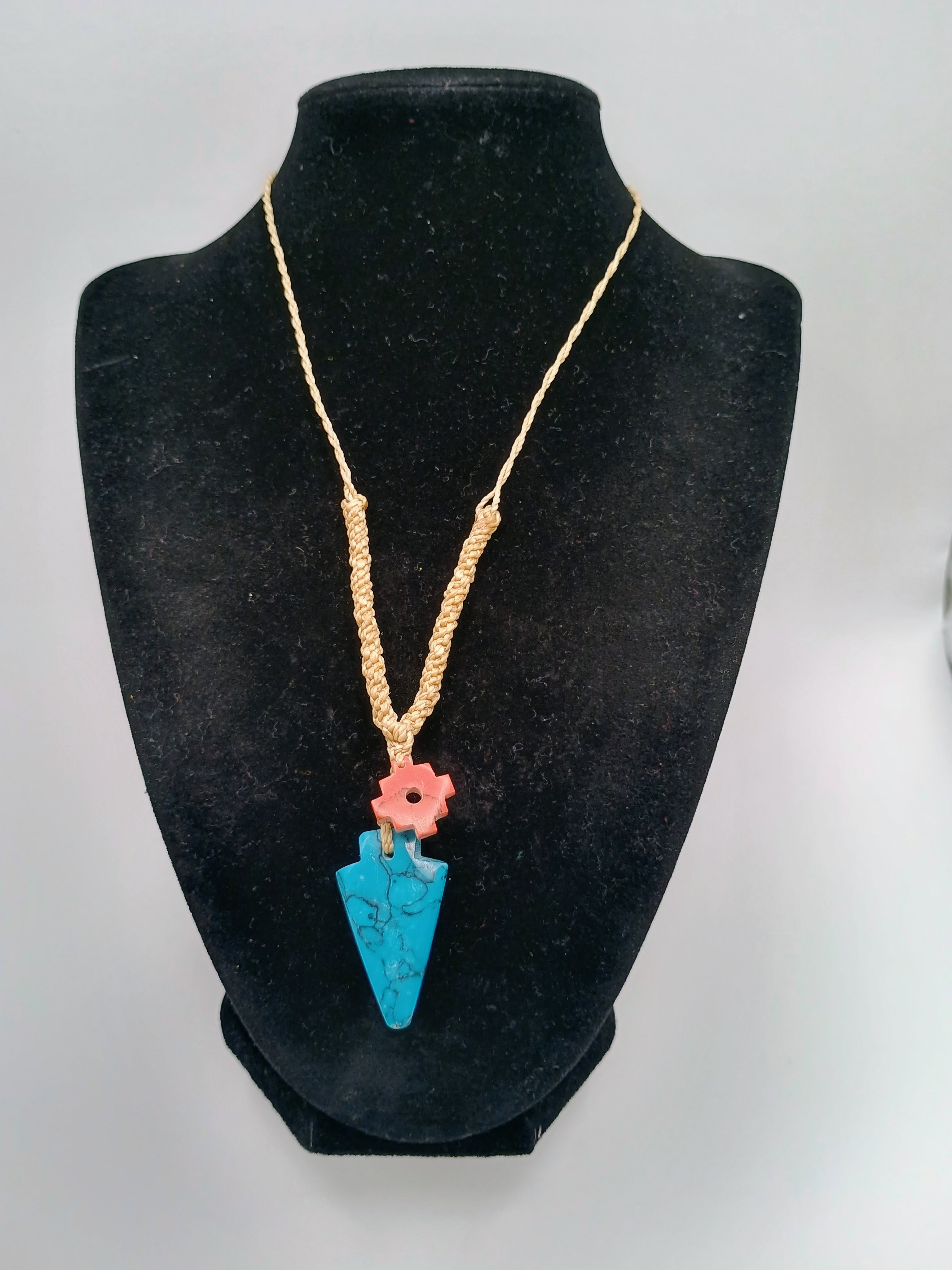 Natural Turquoise Chakana Ruby Necklace Spiritual Amulet Hand Woven Macrame
