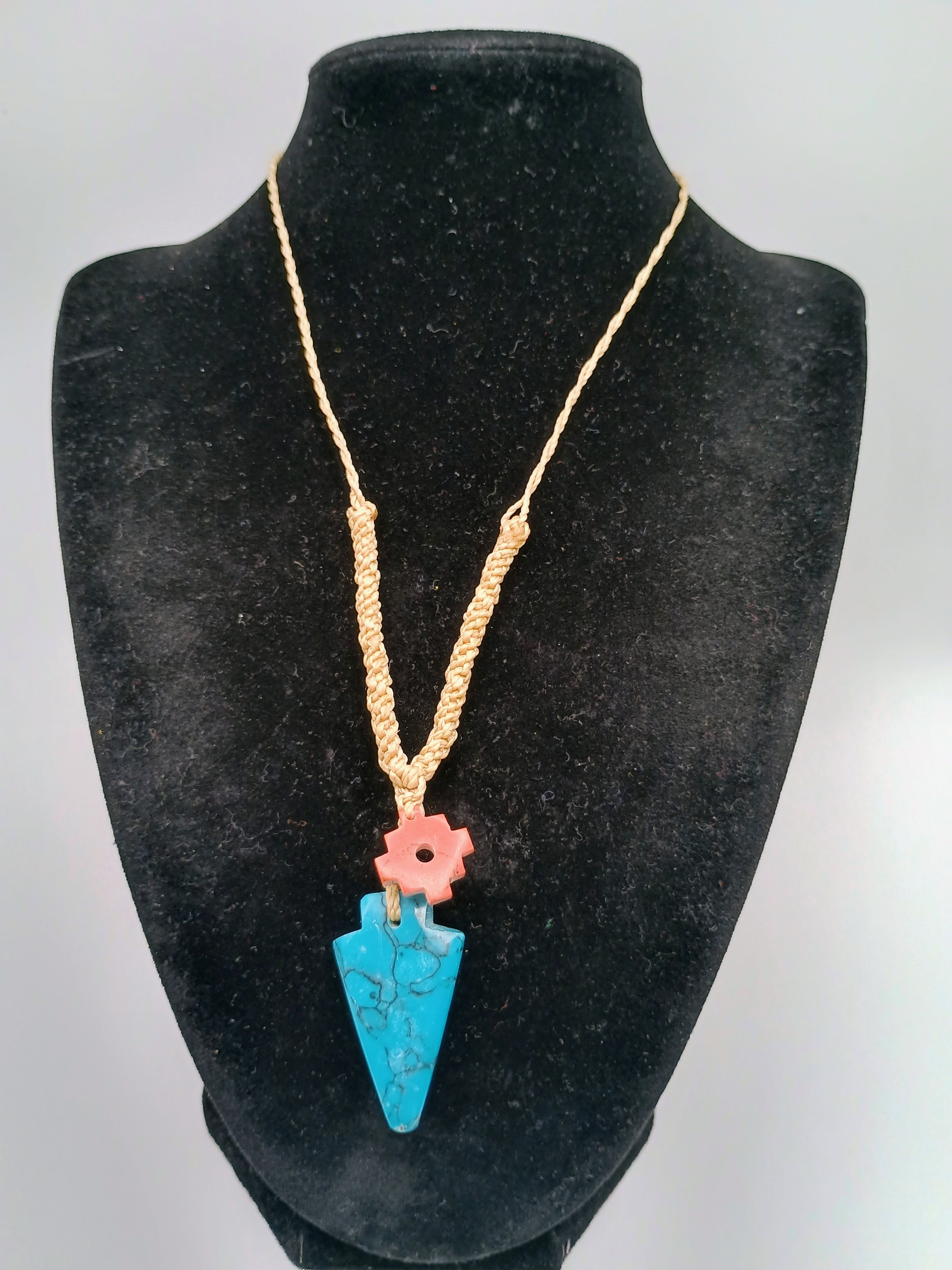 Natural Turquoise Chakana Ruby Necklace Spiritual Amulet Hand Woven Macrame