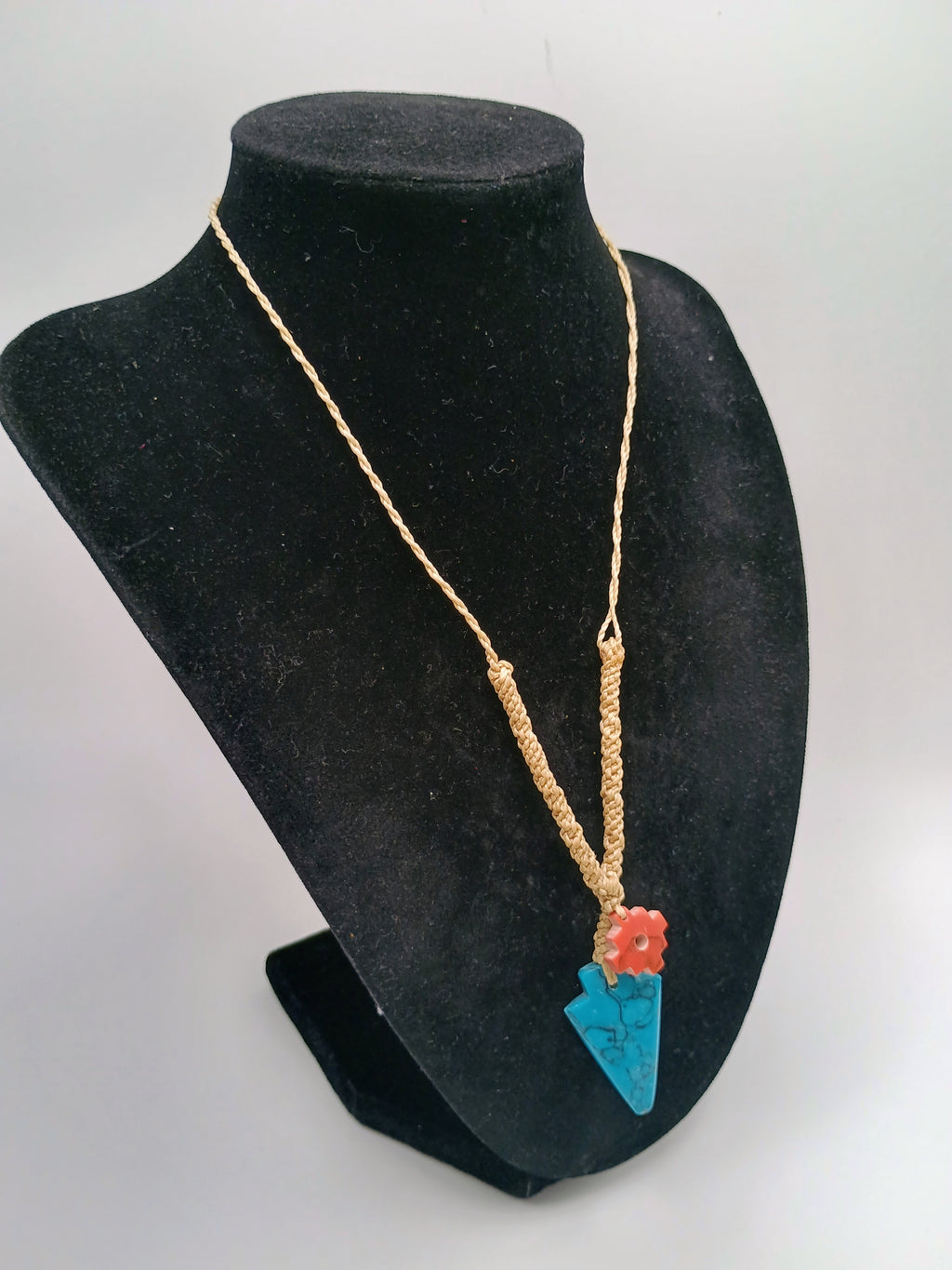 Natural Turquoise Chakana Ruby Necklace Spiritual Amulet Hand Woven Macrame
