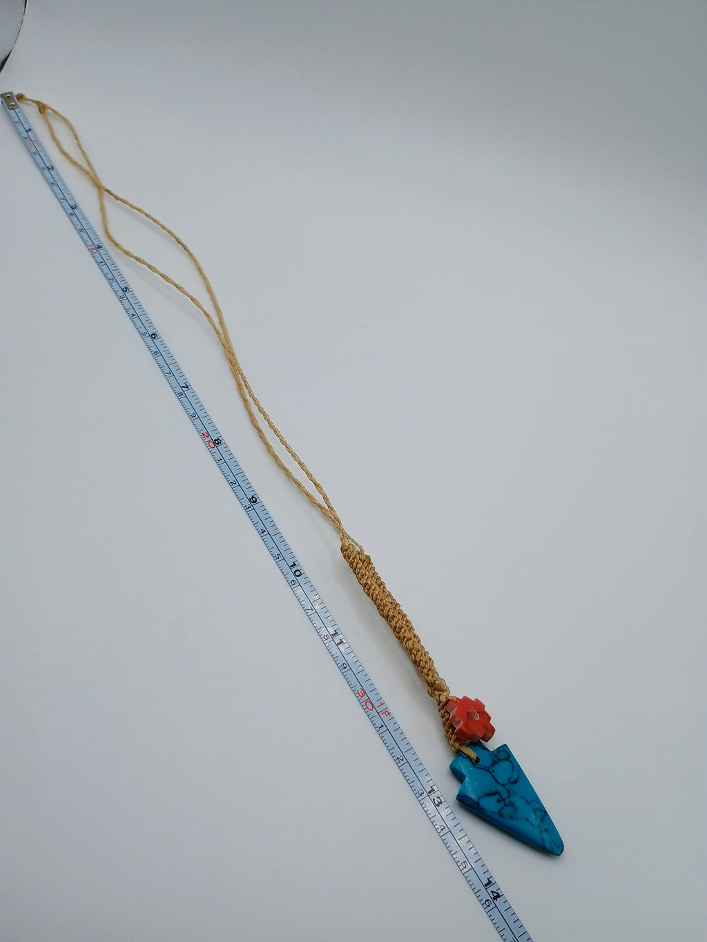 Natural Turquoise Chakana Ruby Necklace Spiritual Amulet Hand Woven Macrame