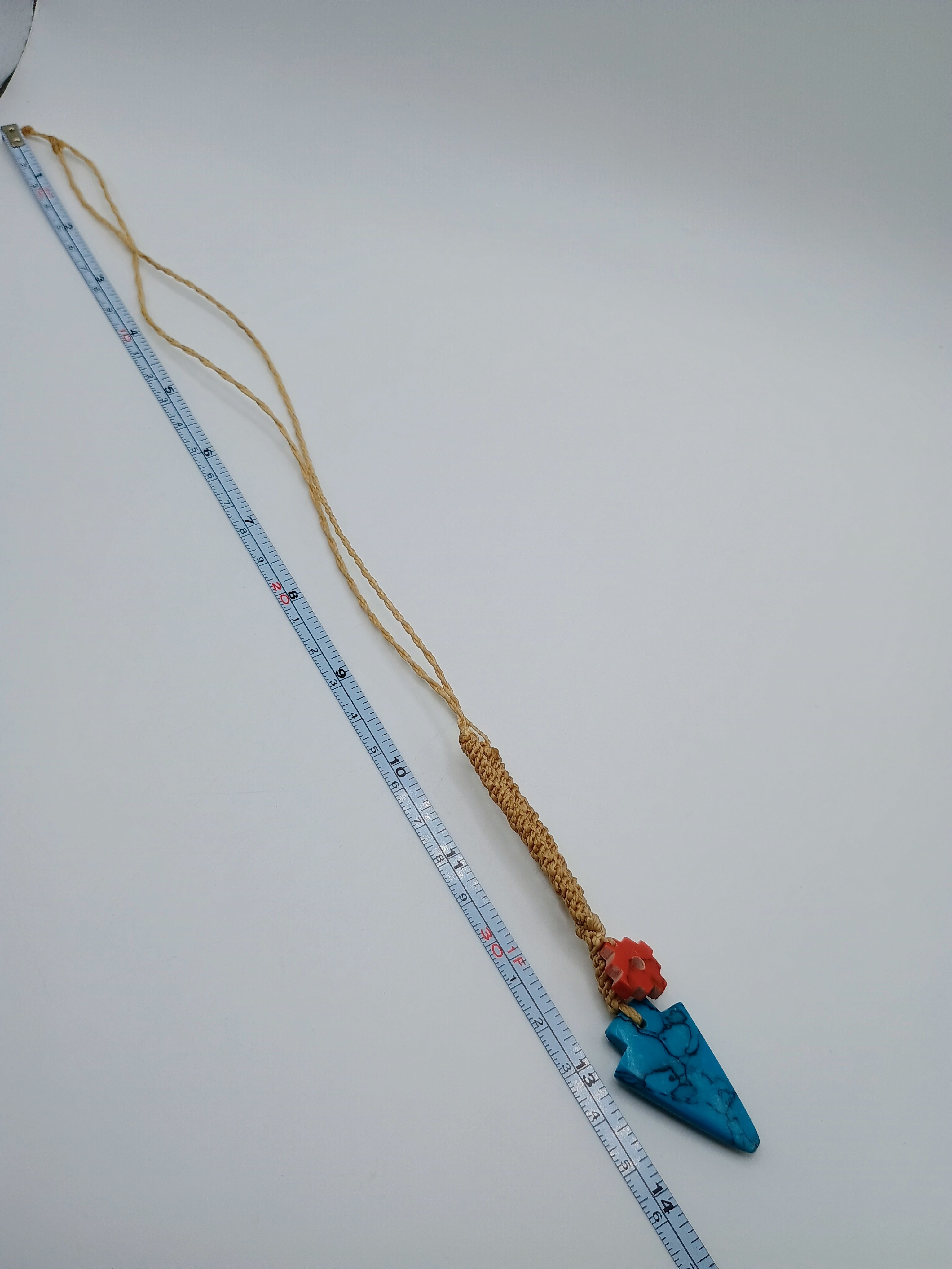 Natural Turquoise Chakana Ruby Necklace Spiritual Amulet Hand Woven Macrame