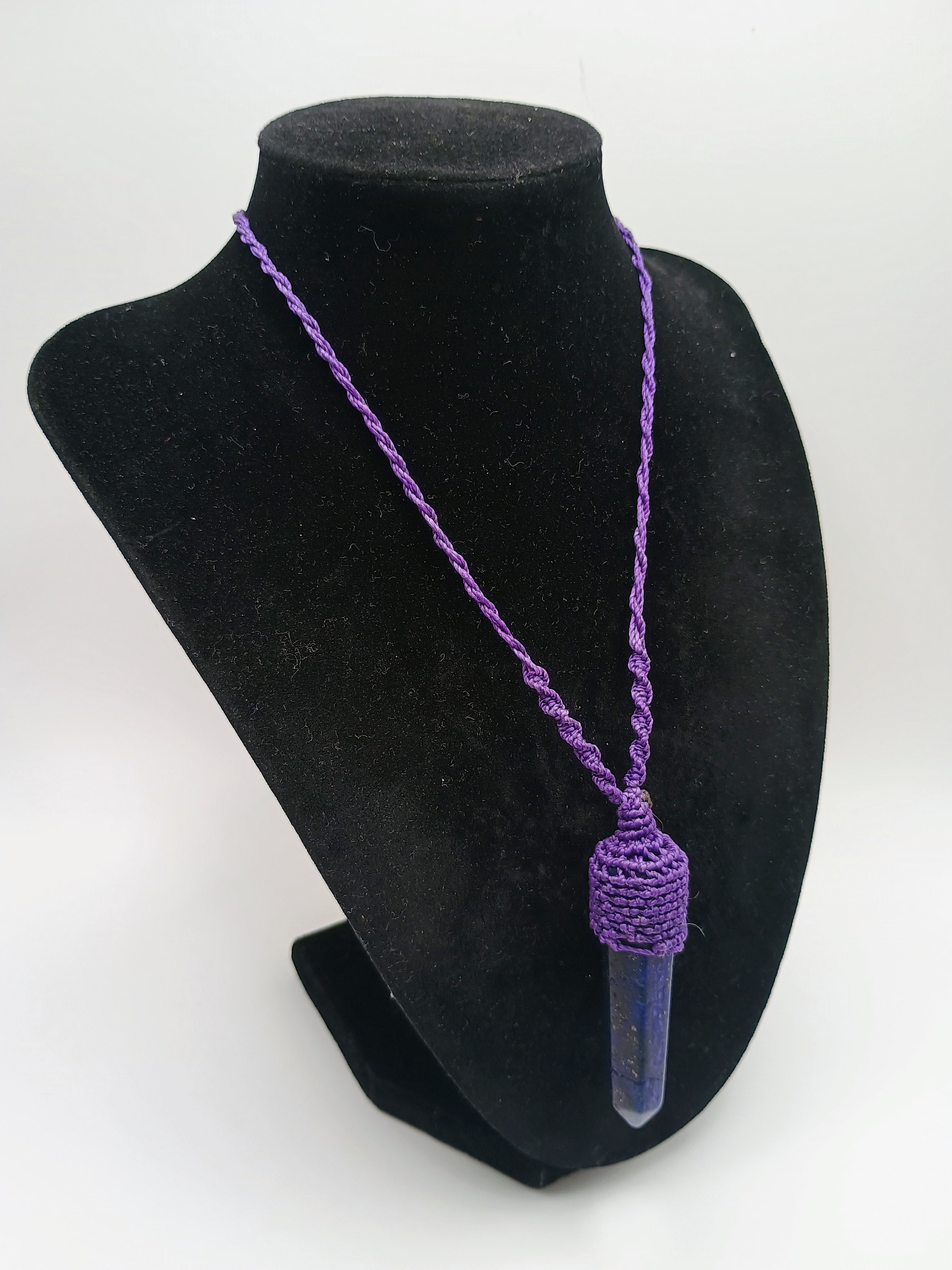 Handmade Macrame Necklace with Onyx and Lapis Lazuli Stones - Spiritual Amulet