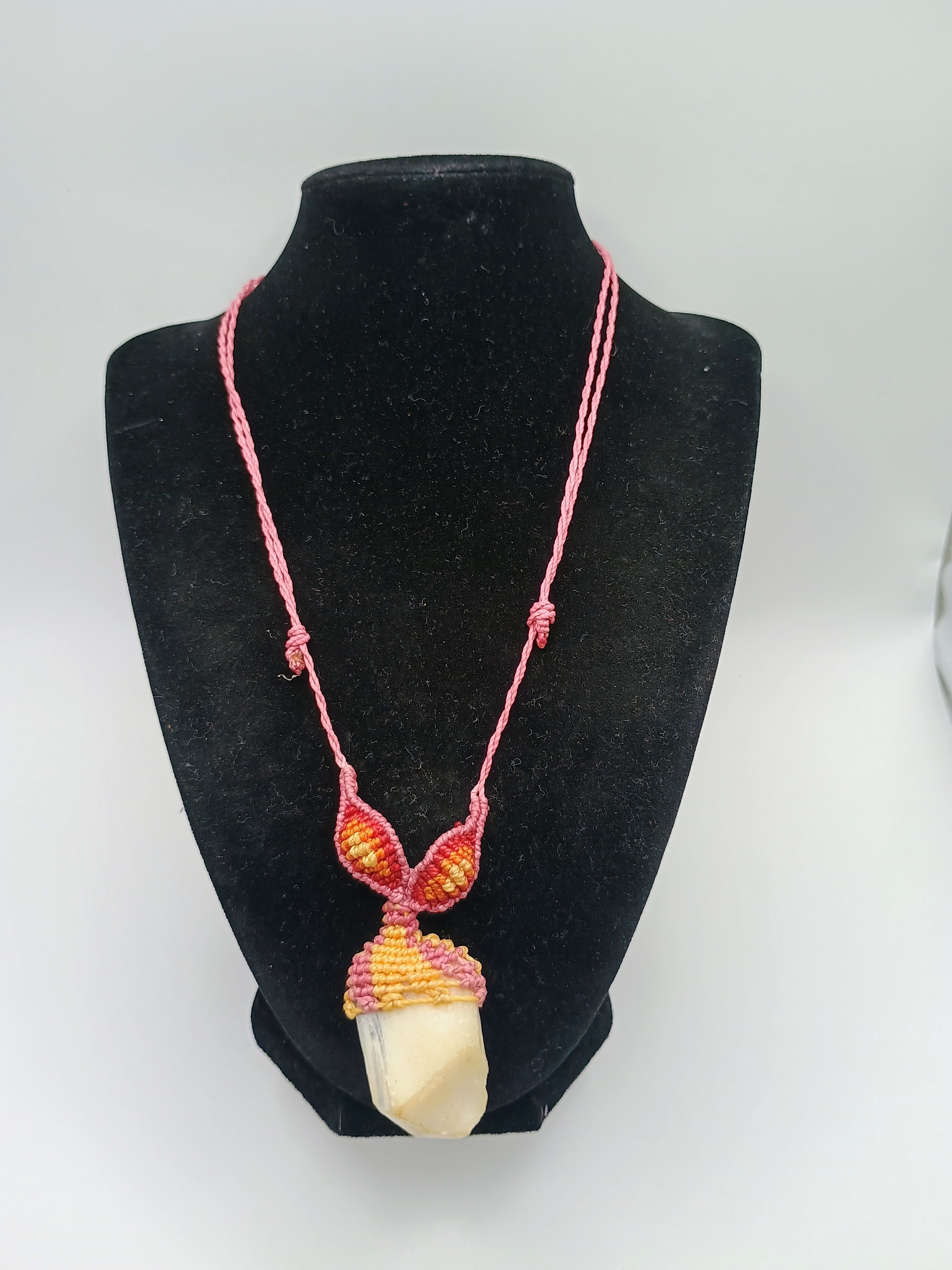 Macrame Necklace with Natural Soapstone, Hand-Woven Spiritual Amulet