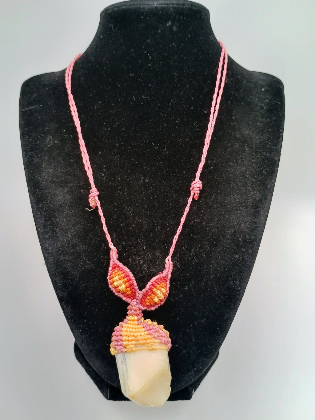 Macrame Necklace with Natural Soapstone, Hand-Woven Spiritual Amulet