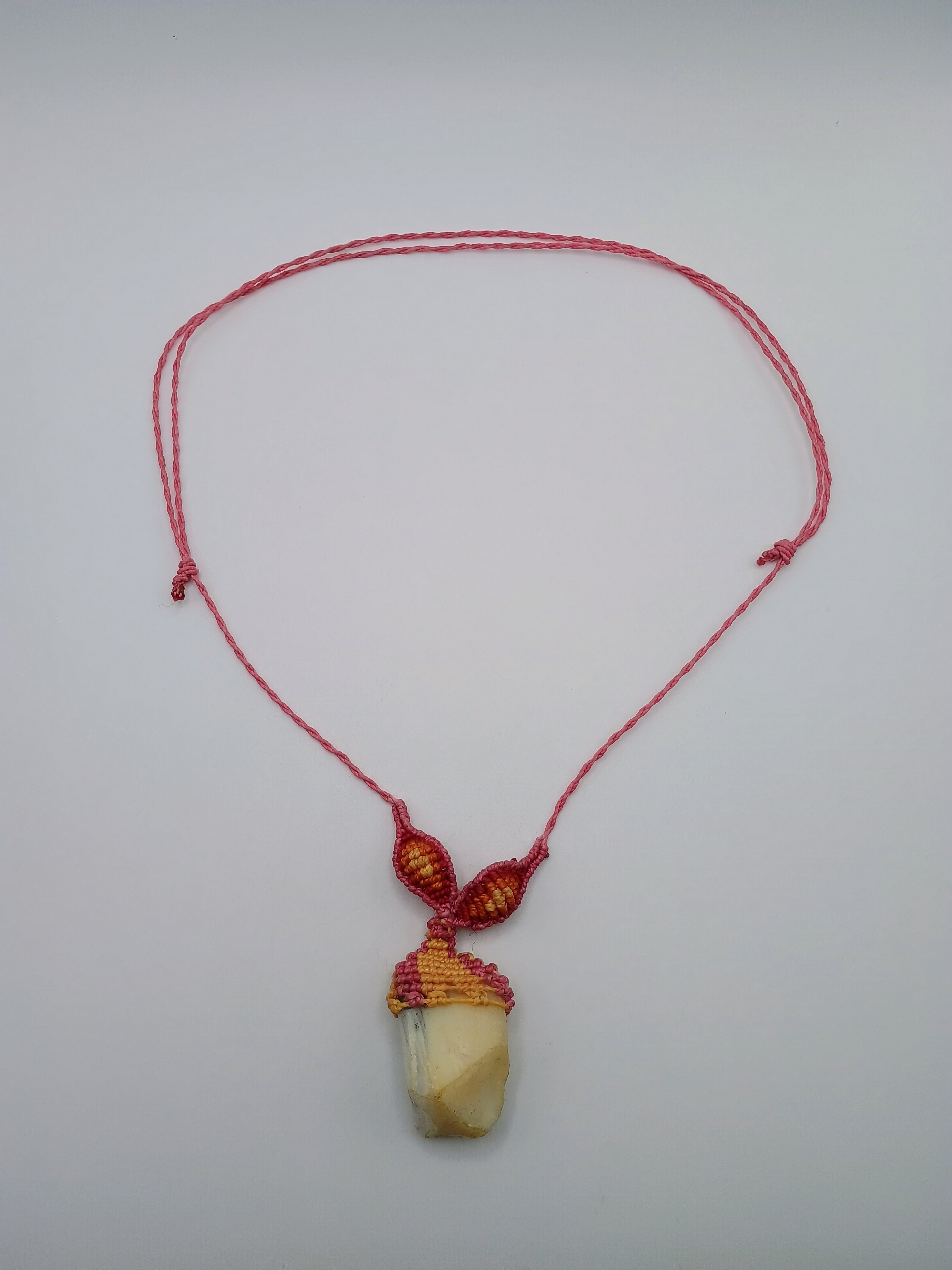 Macrame Necklace with Natural Soapstone, Hand-Woven Spiritual Amulet