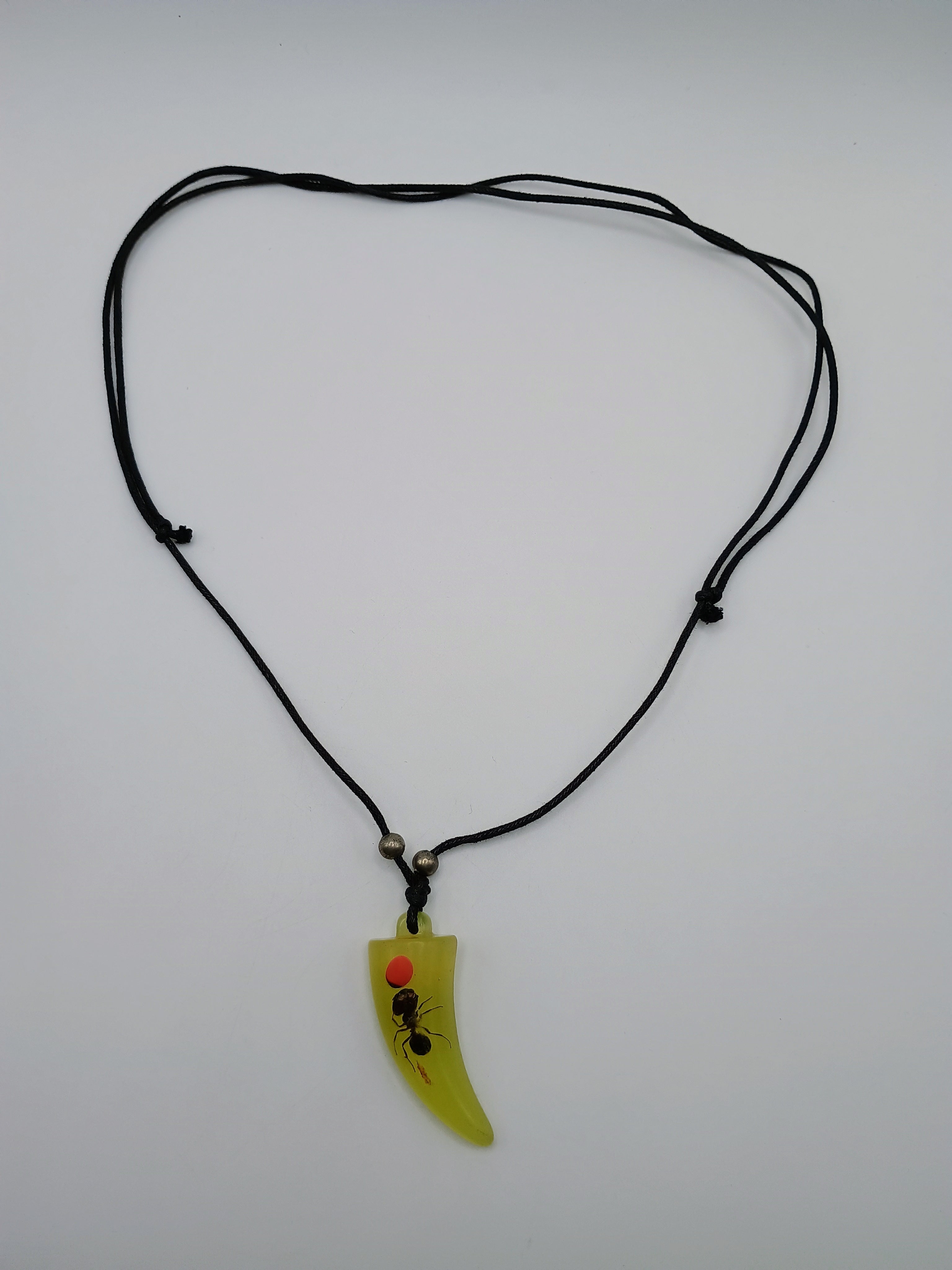 Ant Necklace Pendant Yellow Clamillo Adjustable Braided Cord
