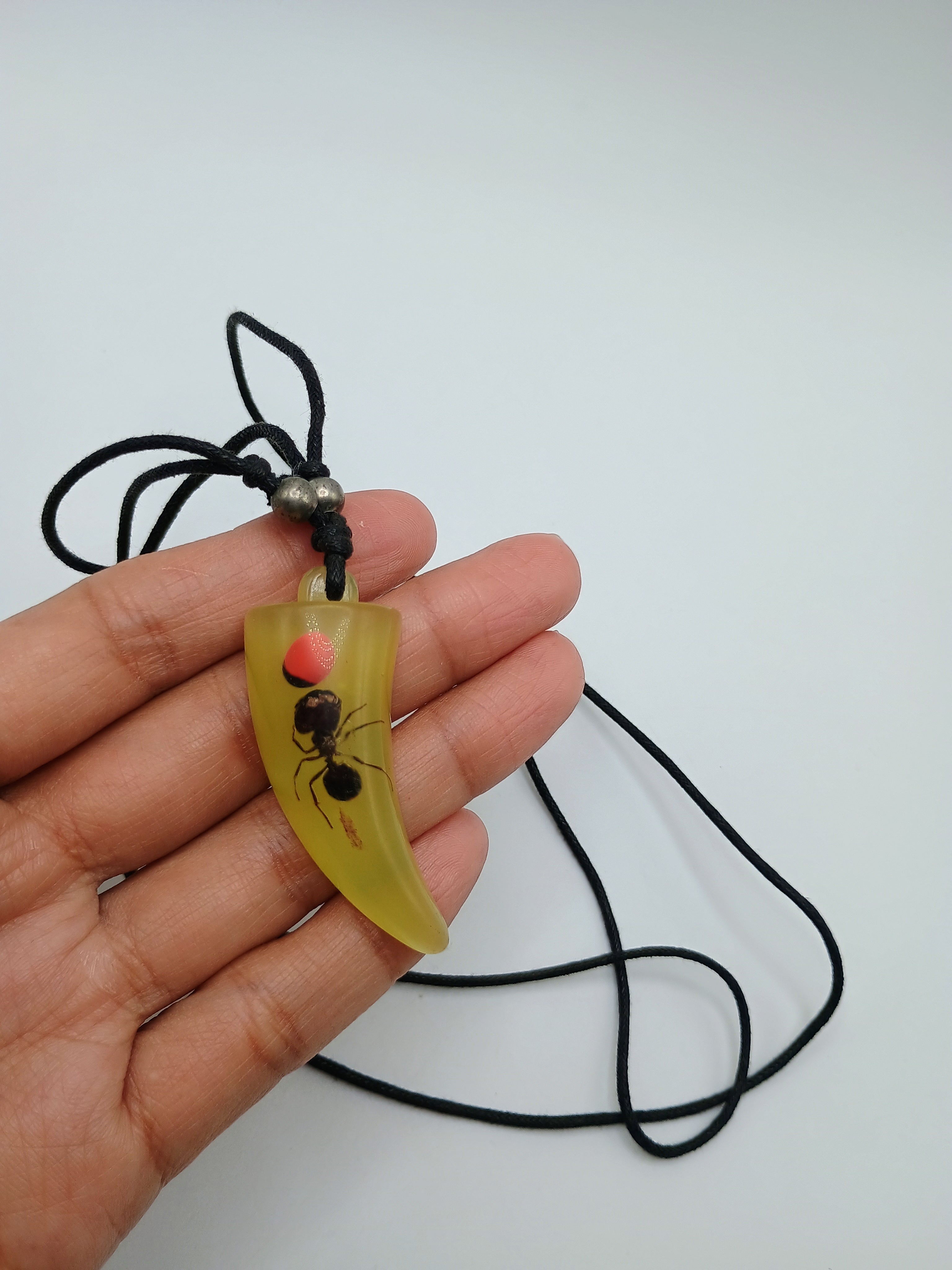Ant Necklace Pendant Yellow Clamillo Adjustable Braided Cord