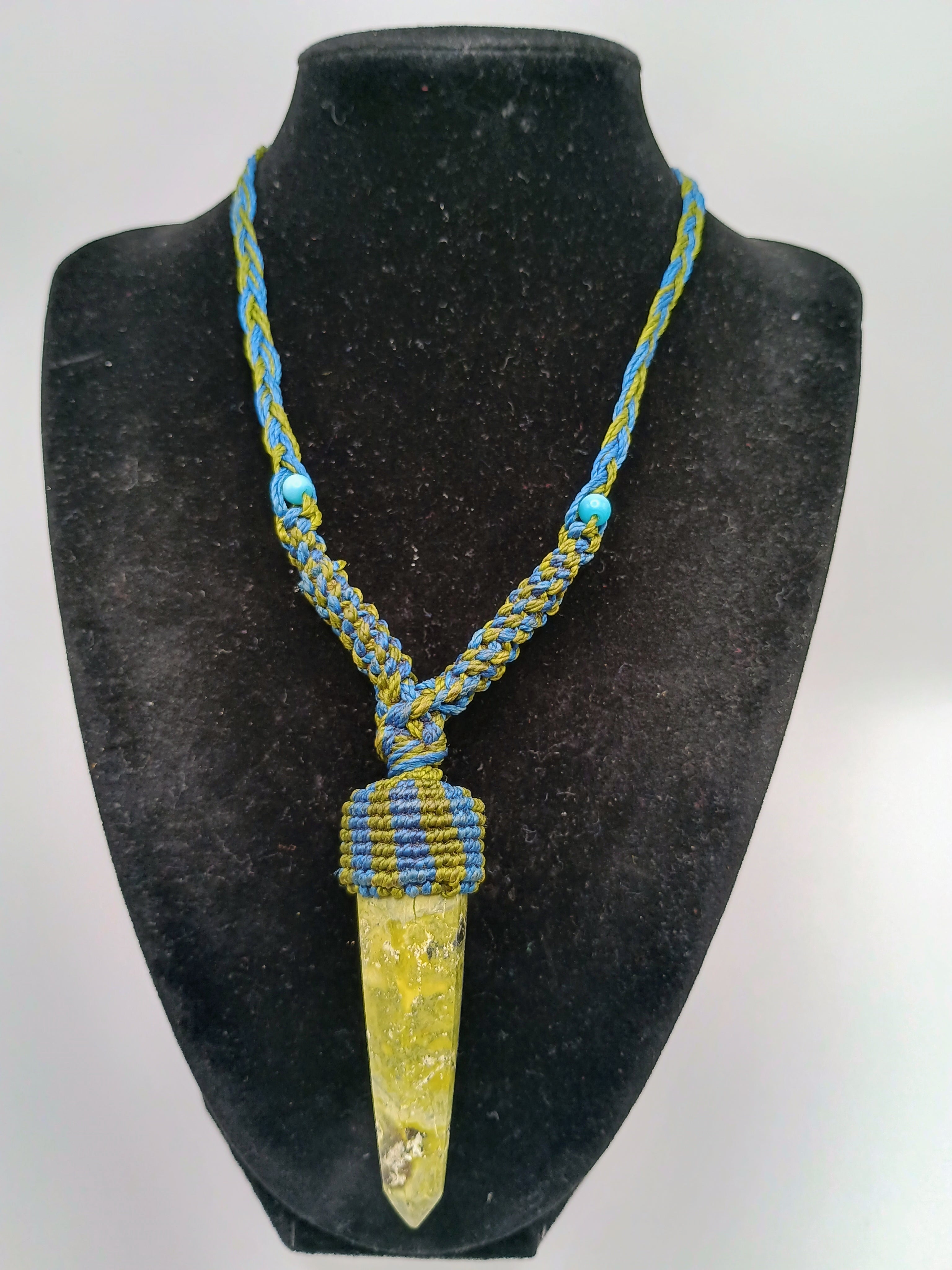 Handmade Macrame Necklace with Natural Serpent Stone, Spiritual Amulet