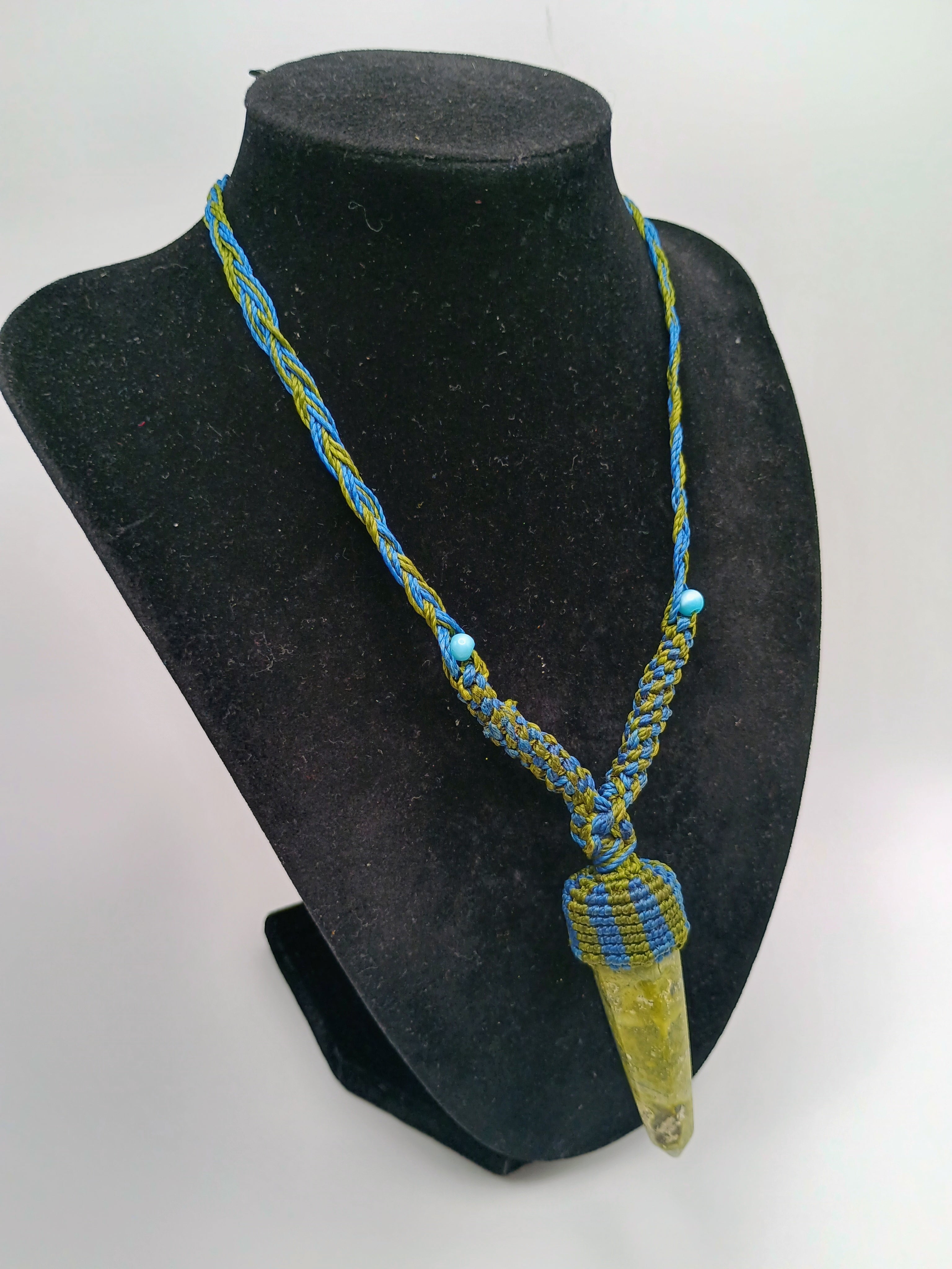 Handmade Macrame Necklace with Natural Serpent Stone, Spiritual Amulet