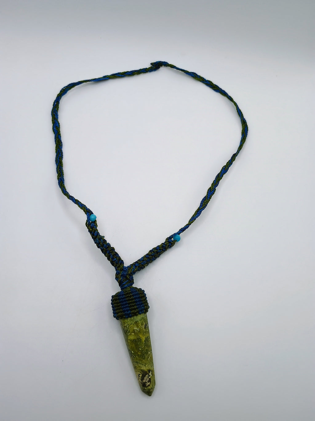 Handmade Macrame Necklace with Natural Serpent Stone, Spiritual Amulet