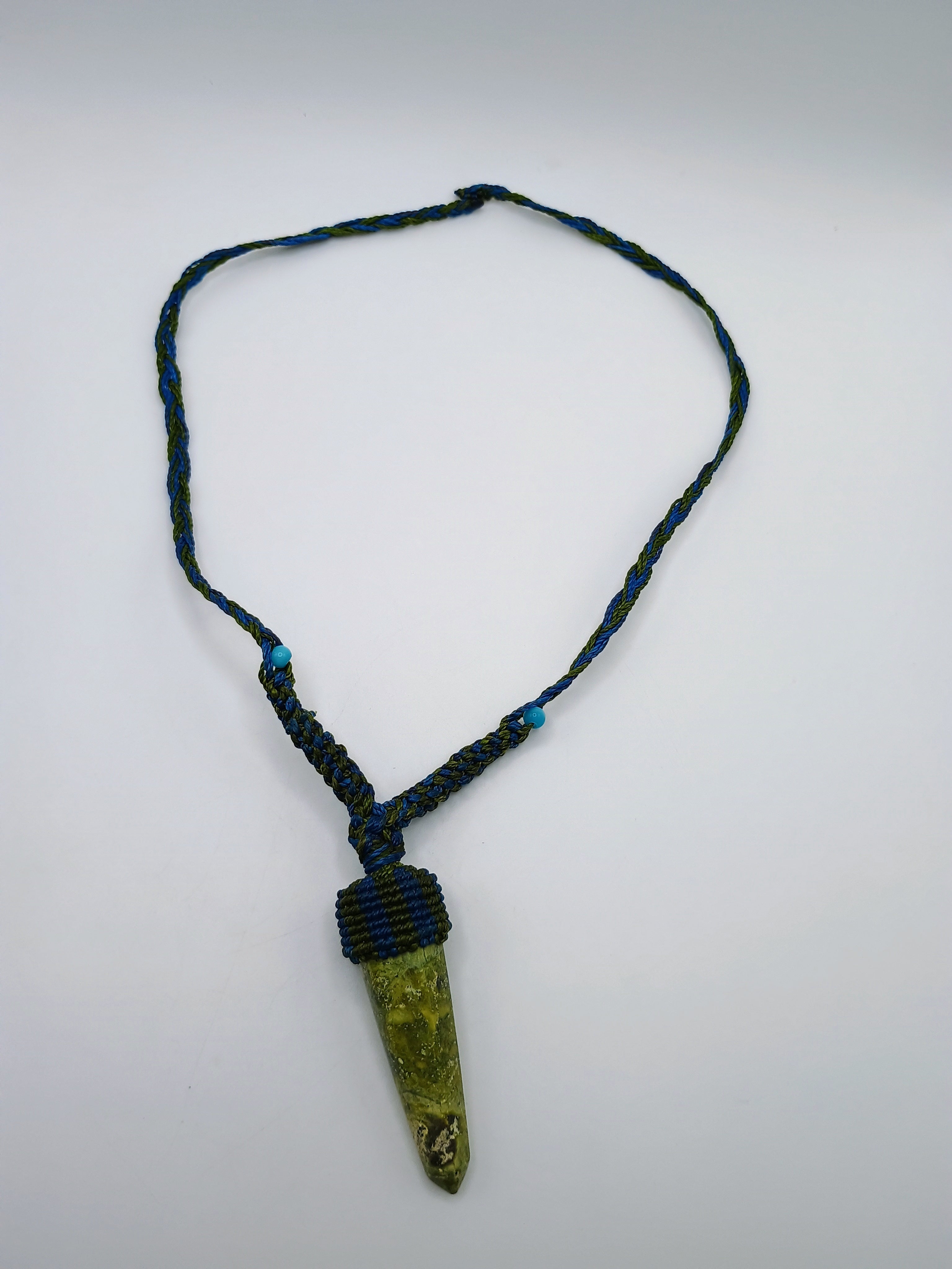 Handmade Macrame Necklace with Natural Serpent Stone, Spiritual Amulet