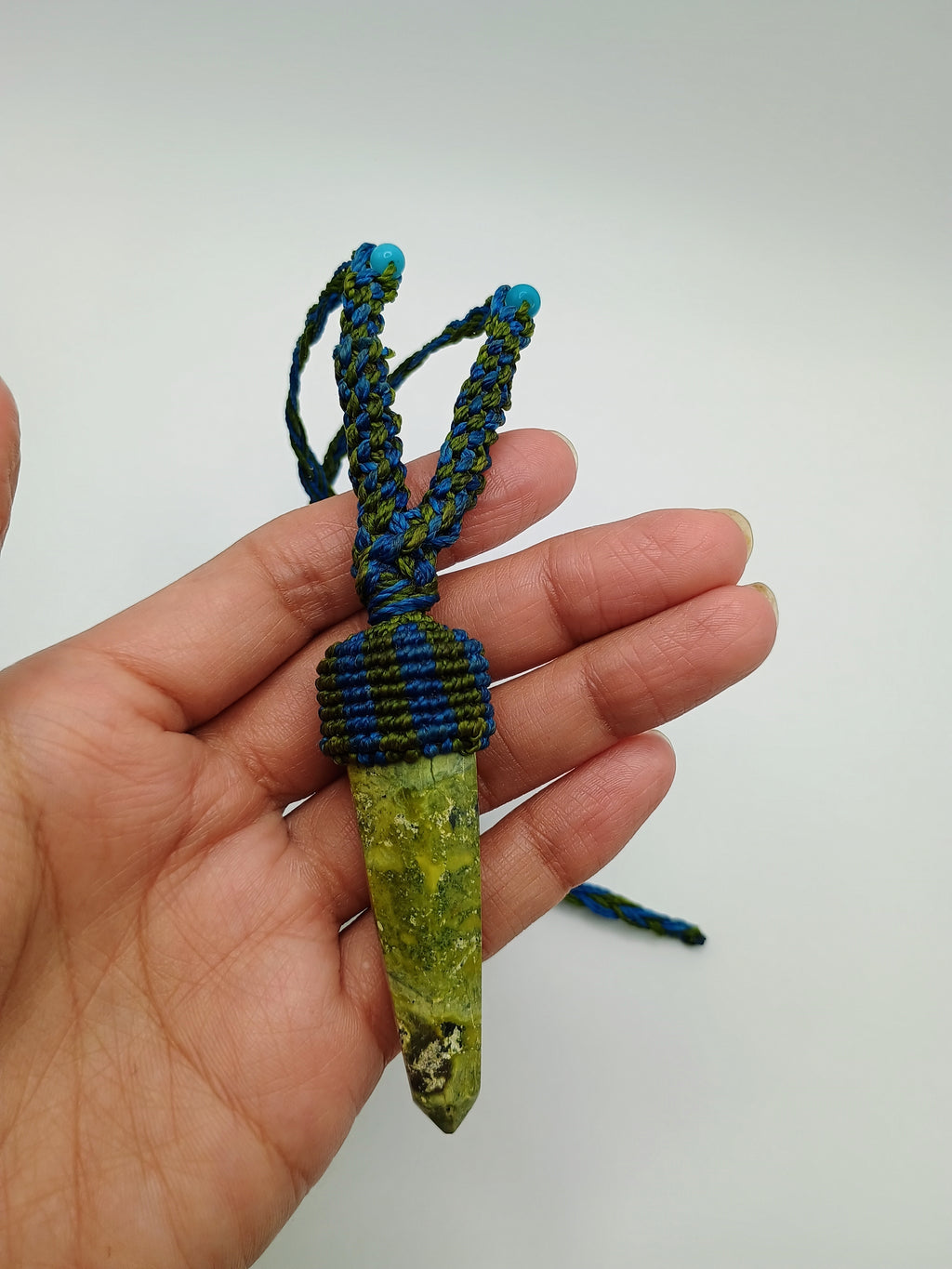 Handmade Macrame Necklace with Natural Serpent Stone, Spiritual Amulet