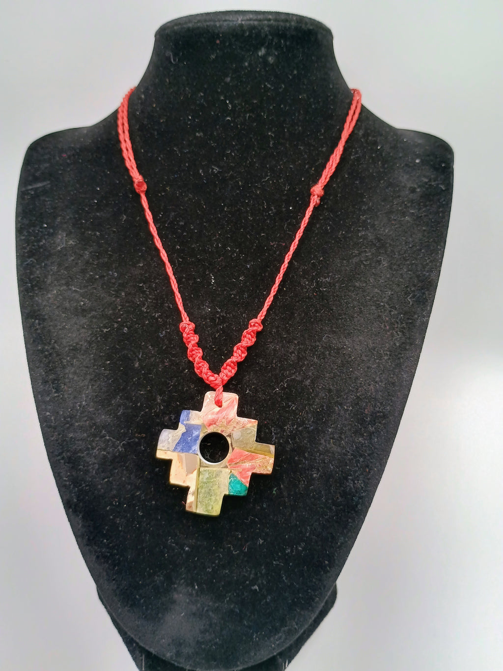 Handmade Inca Chakana Necklace, Andean Cross Carved with Mother-of-Pearl