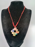 Handmade Inca Chakana Necklace, Andean Cross Carved with Mother-of-Pearl