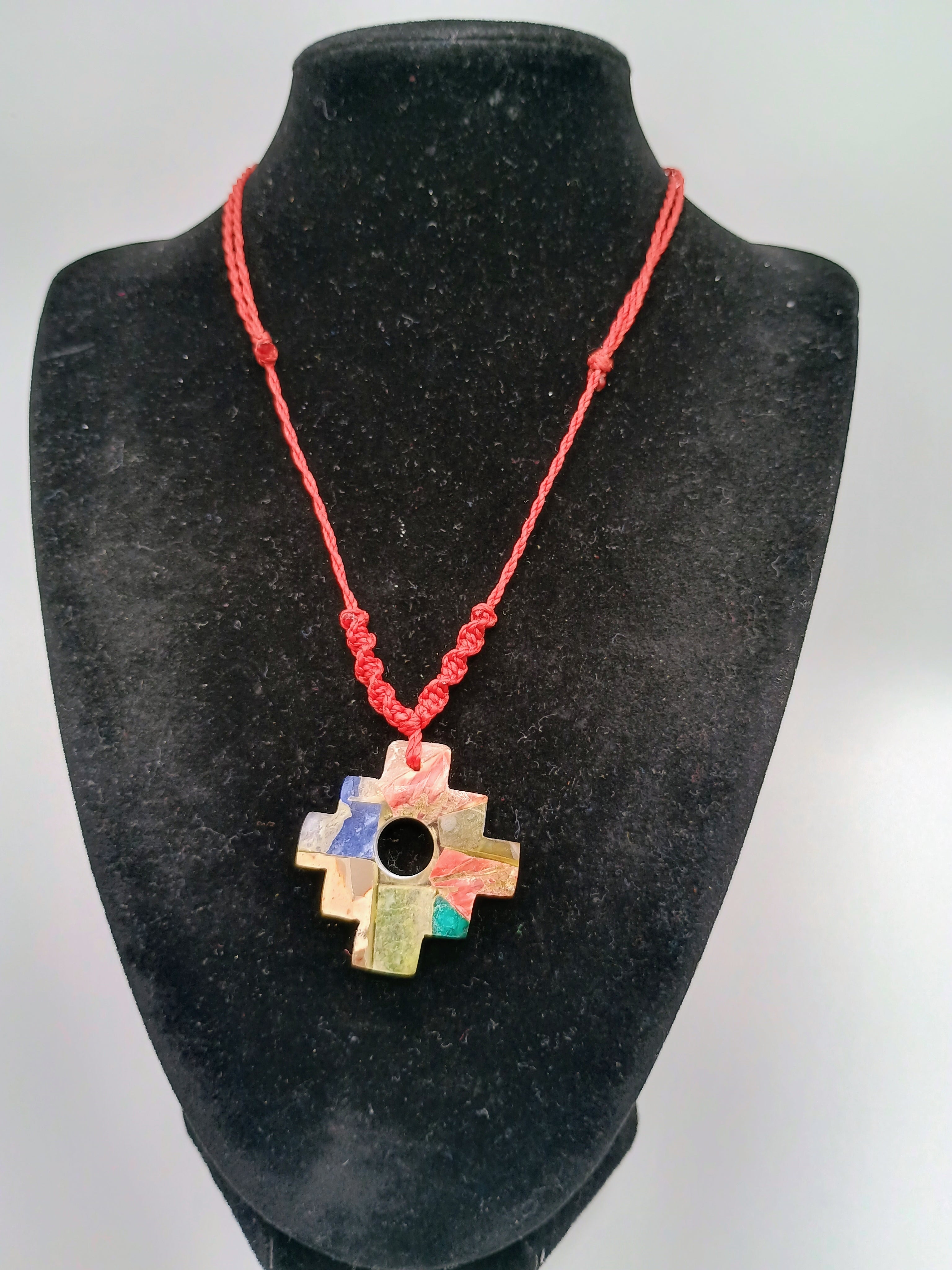 Handmade Inca Chakana Necklace, Andean Cross Carved with Mother-of-Pearl