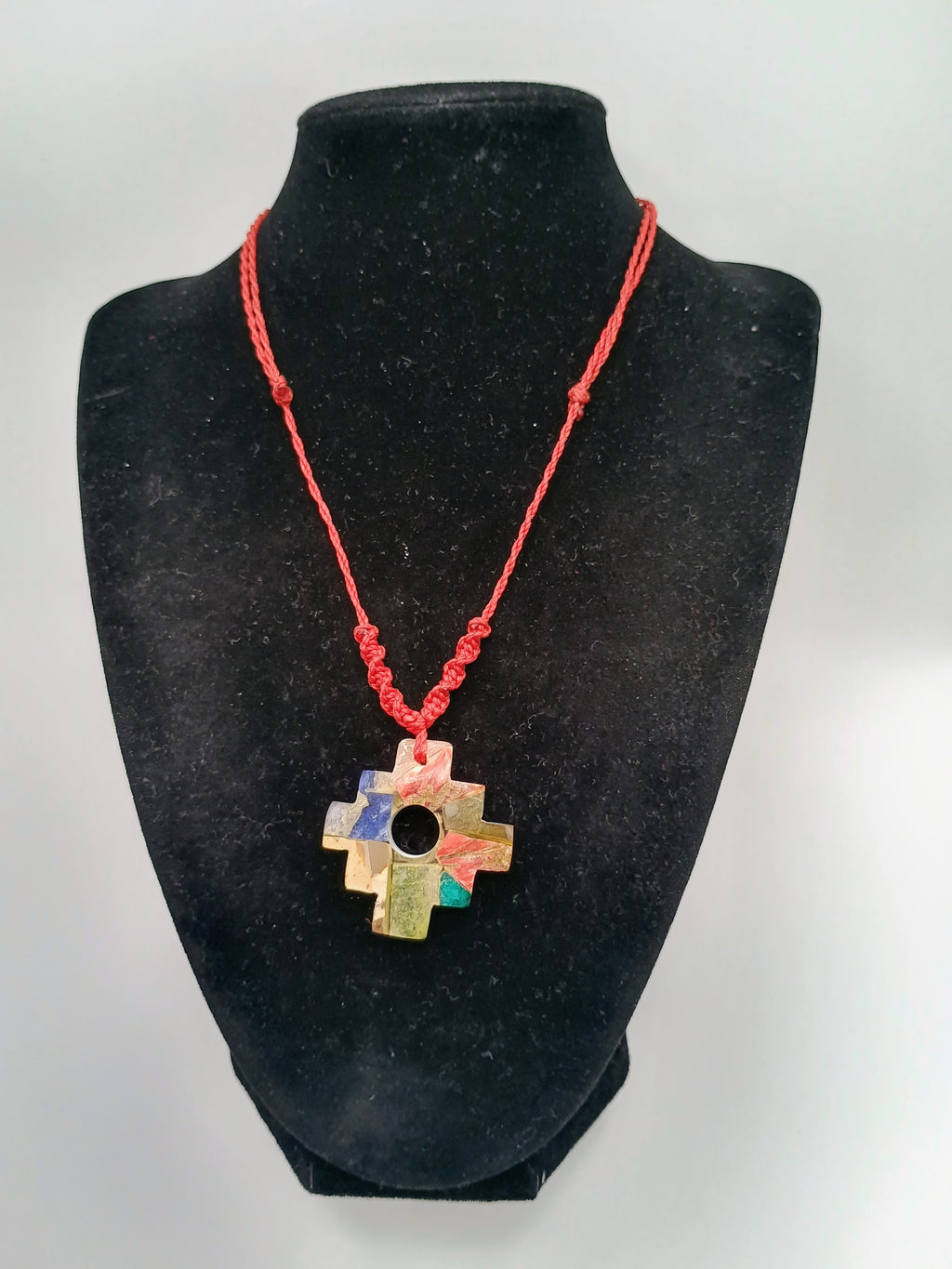 Handmade Inca Chakana Necklace, Andean Cross Carved with Mother-of-Pearl