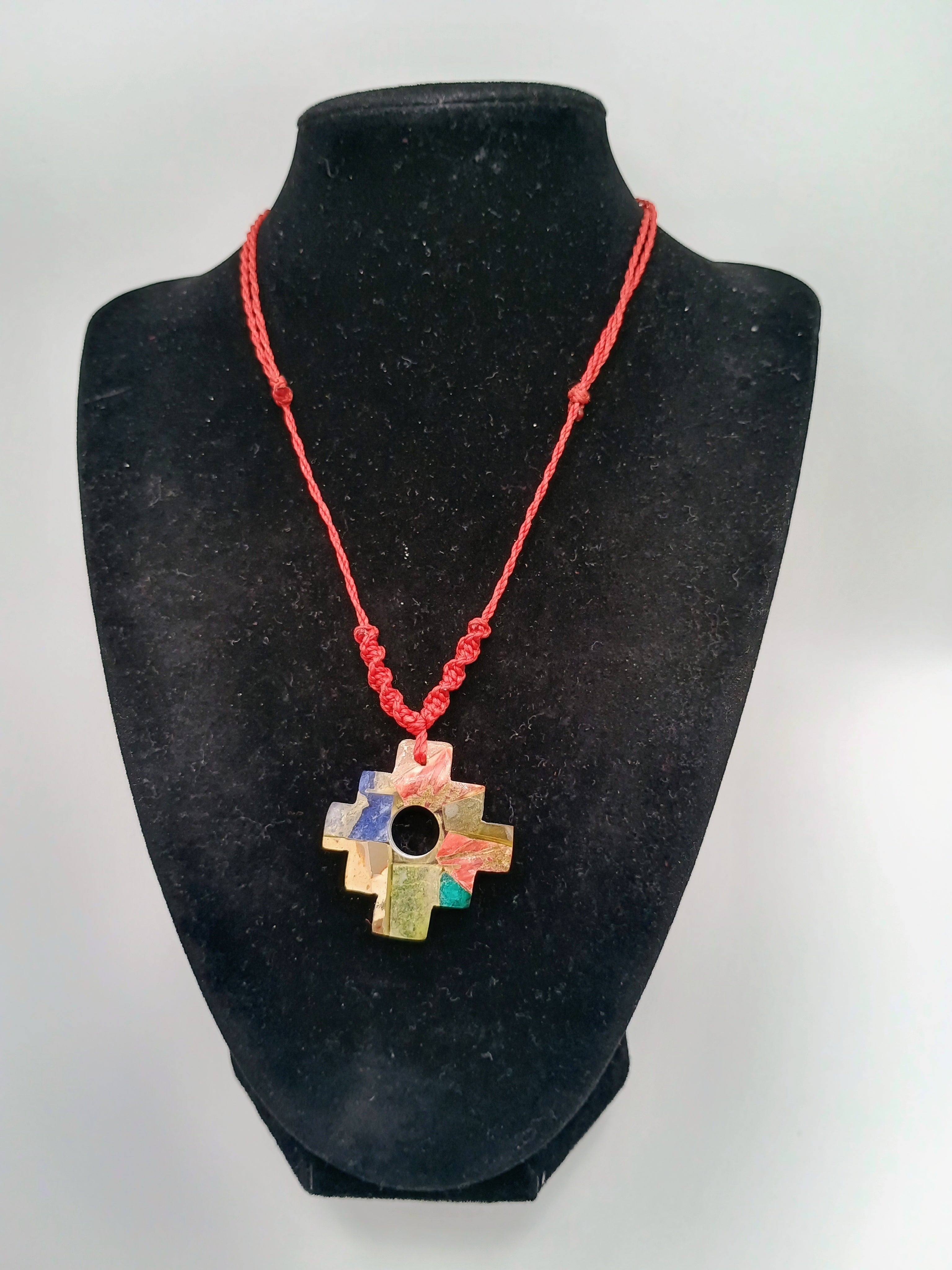 Handmade Inca Chakana Necklace, Andean Cross Carved with Mother-of-Pearl