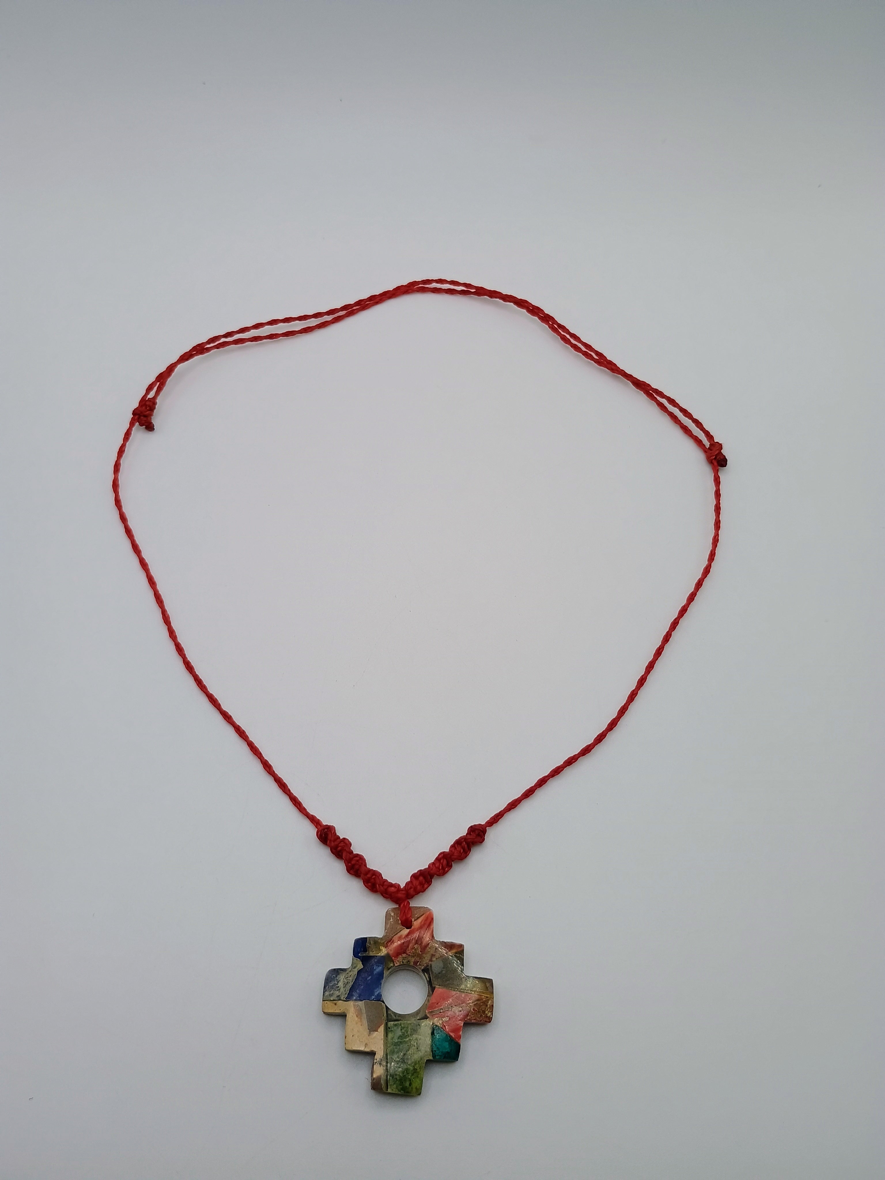Handmade Inca Chakana Necklace, Andean Cross Carved with Mother-of-Pearl