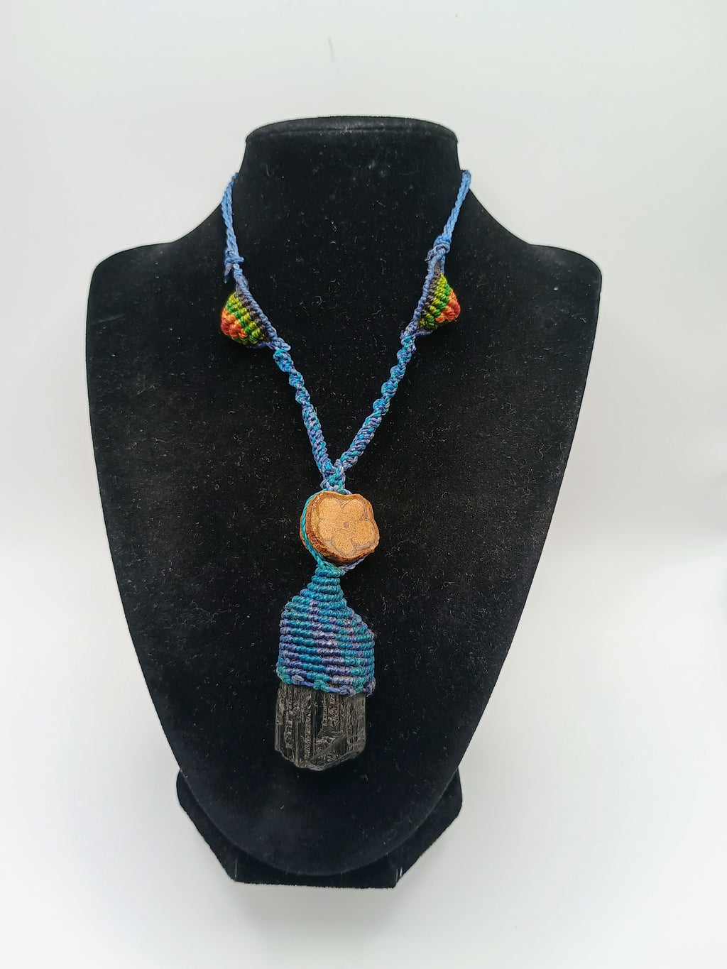 Black Onyx Macrame Necklace Handmade Natural Protective Stone Amulet of Strength