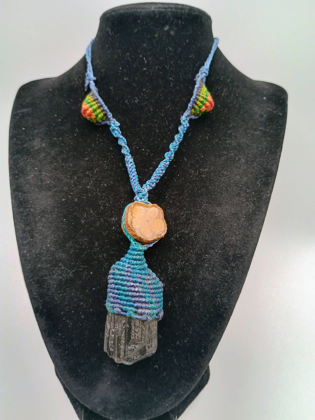 Black Onyx Macrame Necklace Handmade Natural Protective Stone Amulet of Strength