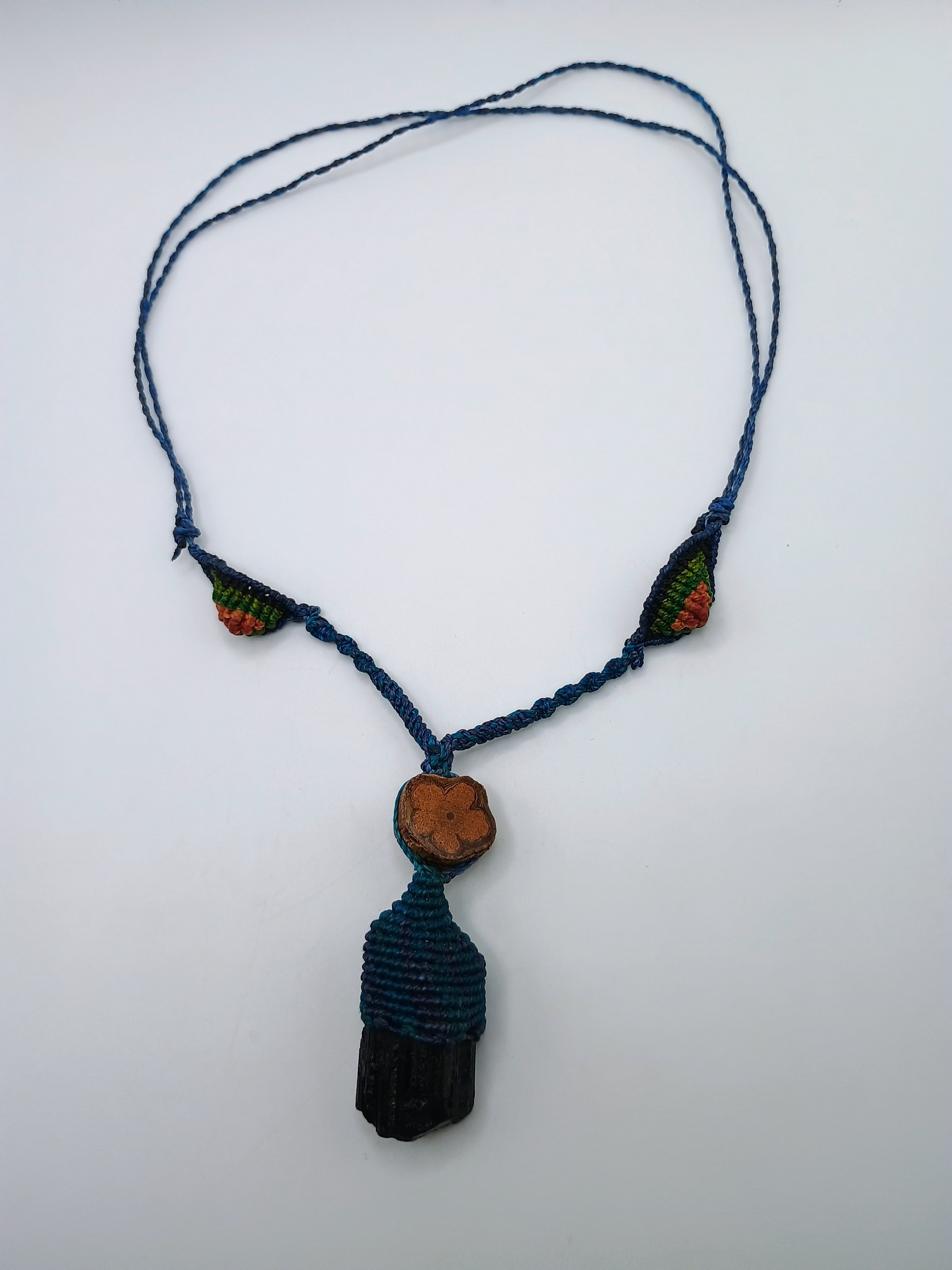 Black Onyx Macrame Necklace Handmade Natural Protective Stone Amulet of Strength