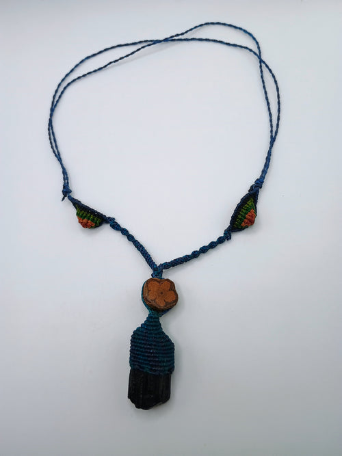 Black Onyx Macrame Necklace Handmade Natural Protective Stone Amulet of Strength
