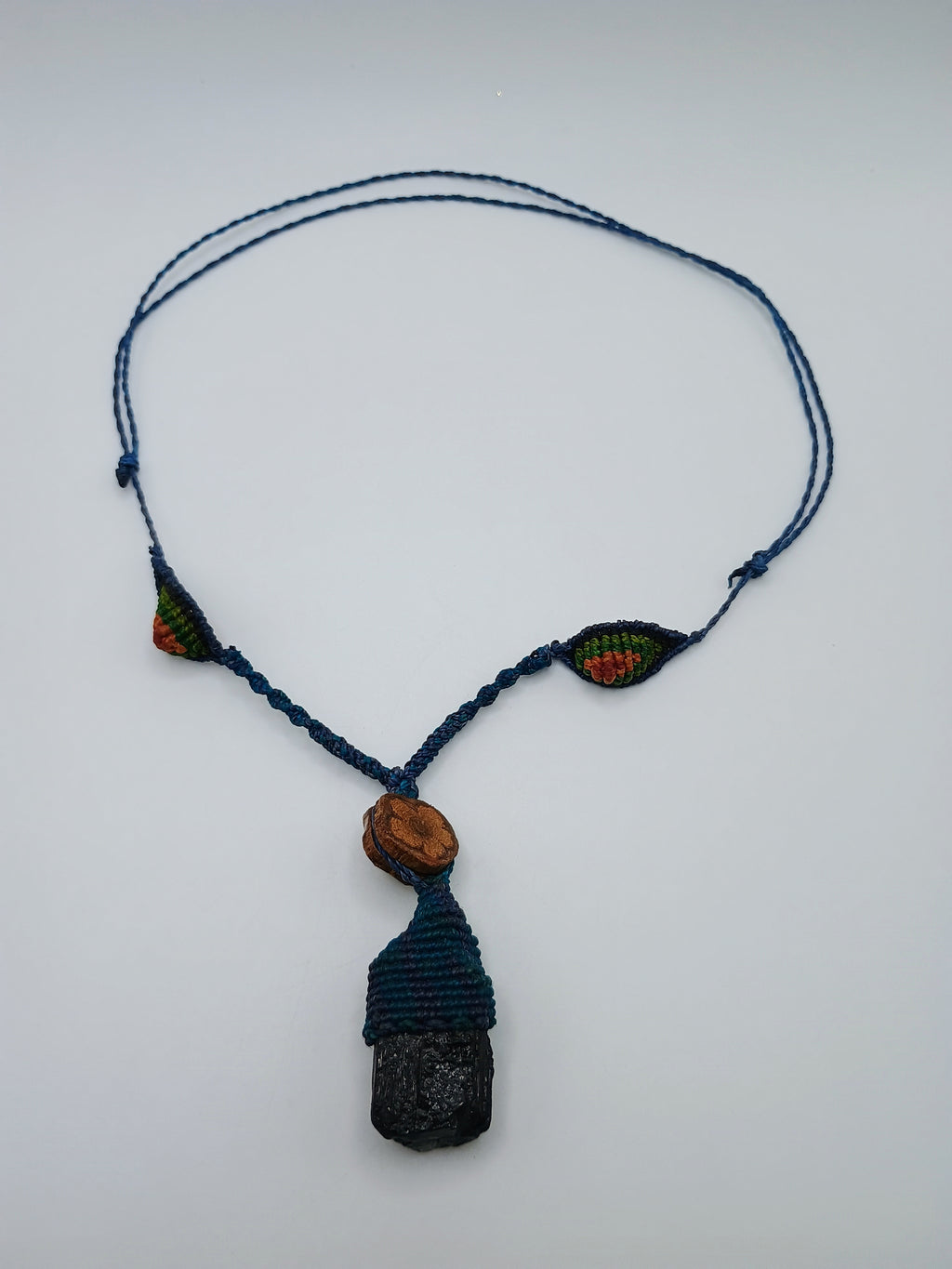 Black Onyx Macrame Necklace Handmade Natural Protective Stone Amulet of Strength