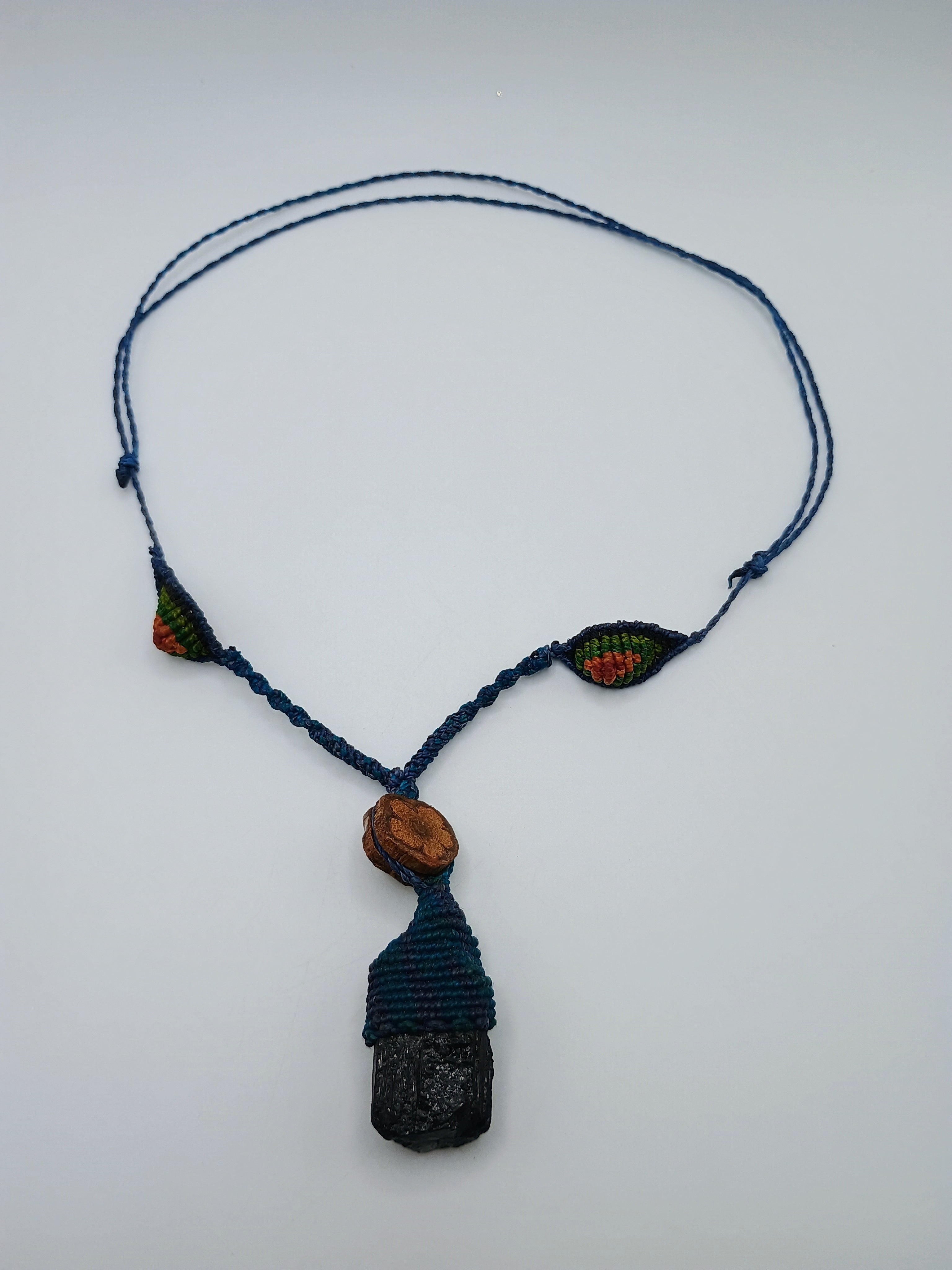 Black Onyx Macrame Necklace Handmade Natural Protective Stone Amulet of Strength