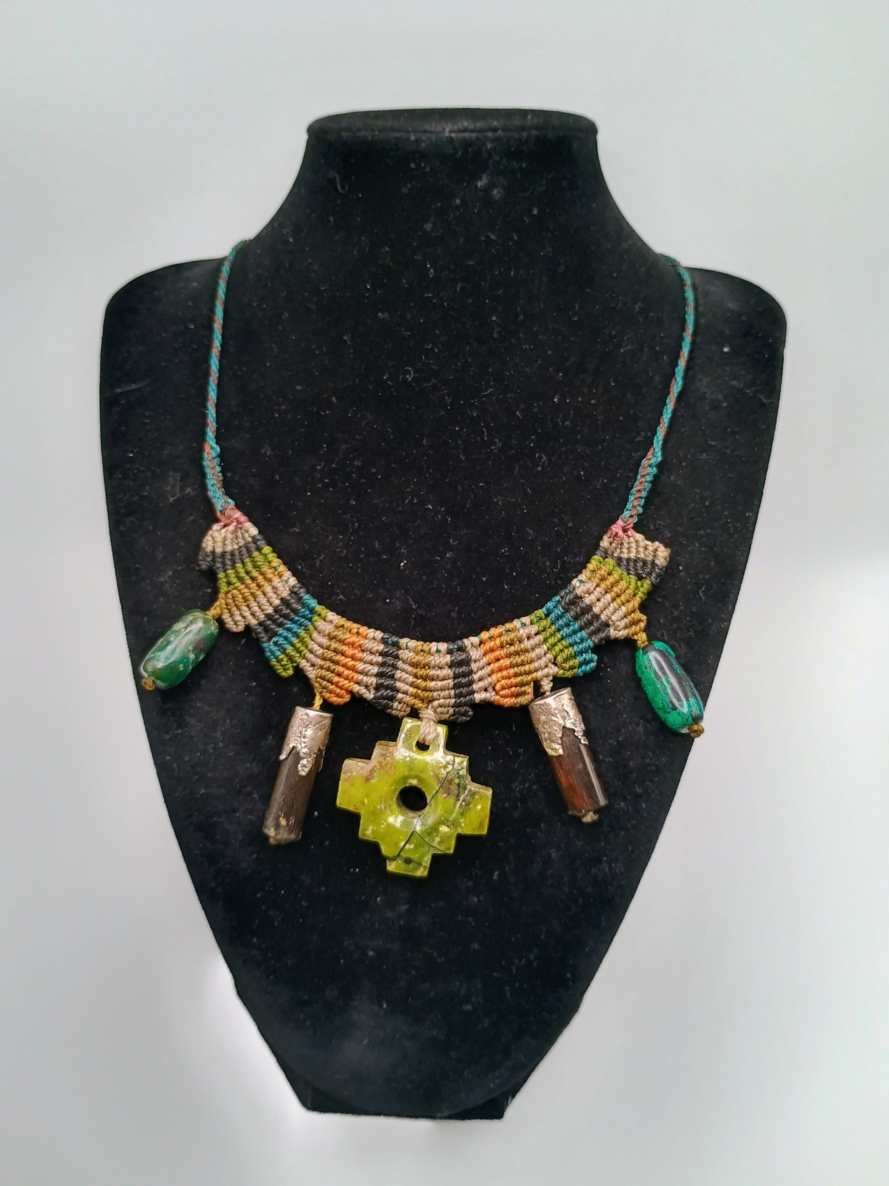 Handmade Macrame Necklace Chakana Inca Serpentine Chakana Inca