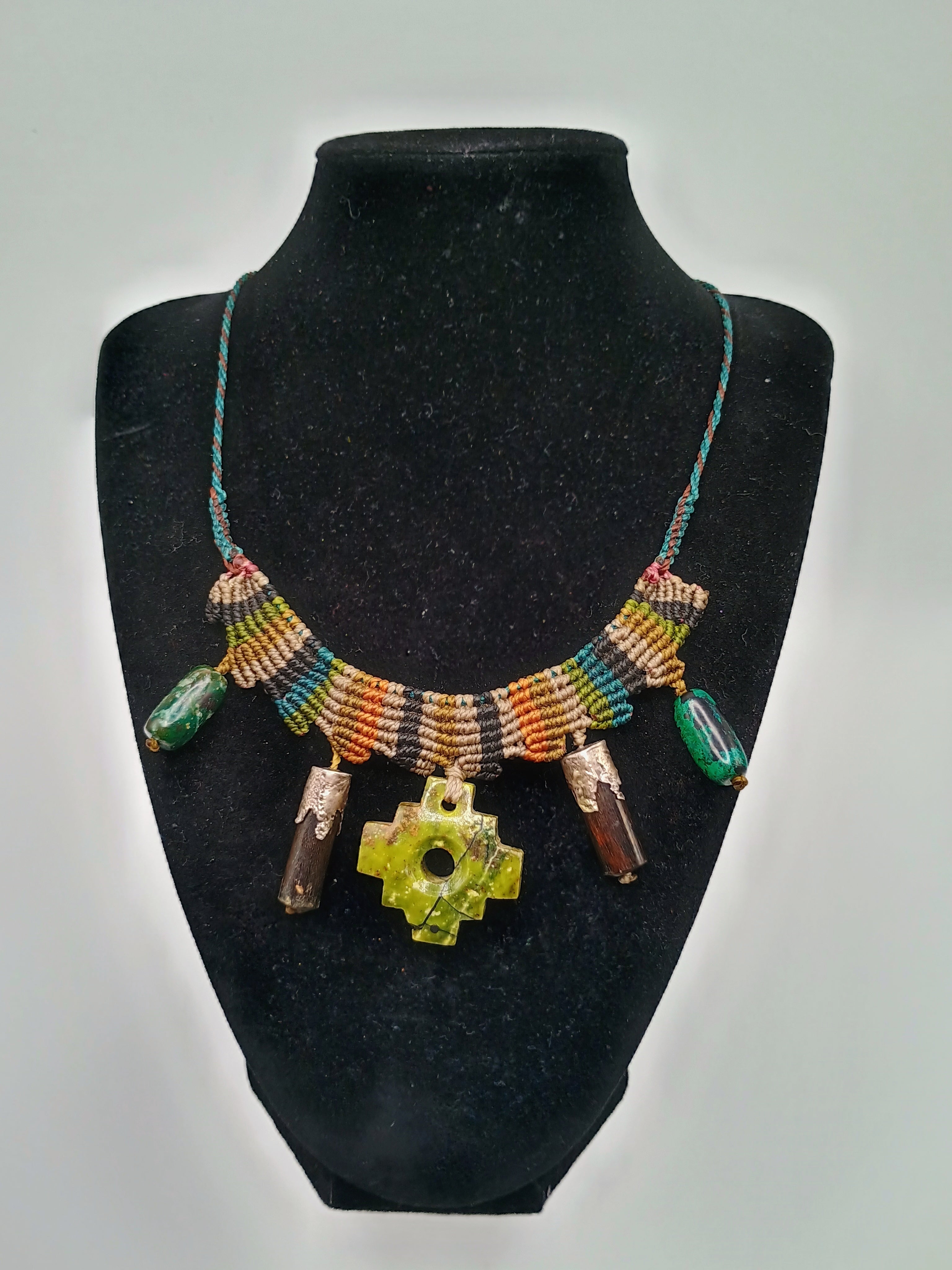 Handmade Macrame Necklace Chakana Inca Serpentine Chakana Inca
