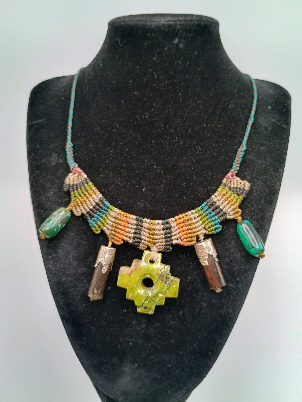 Handmade Macrame Necklace Chakana Inca Serpentine Chakana Inca